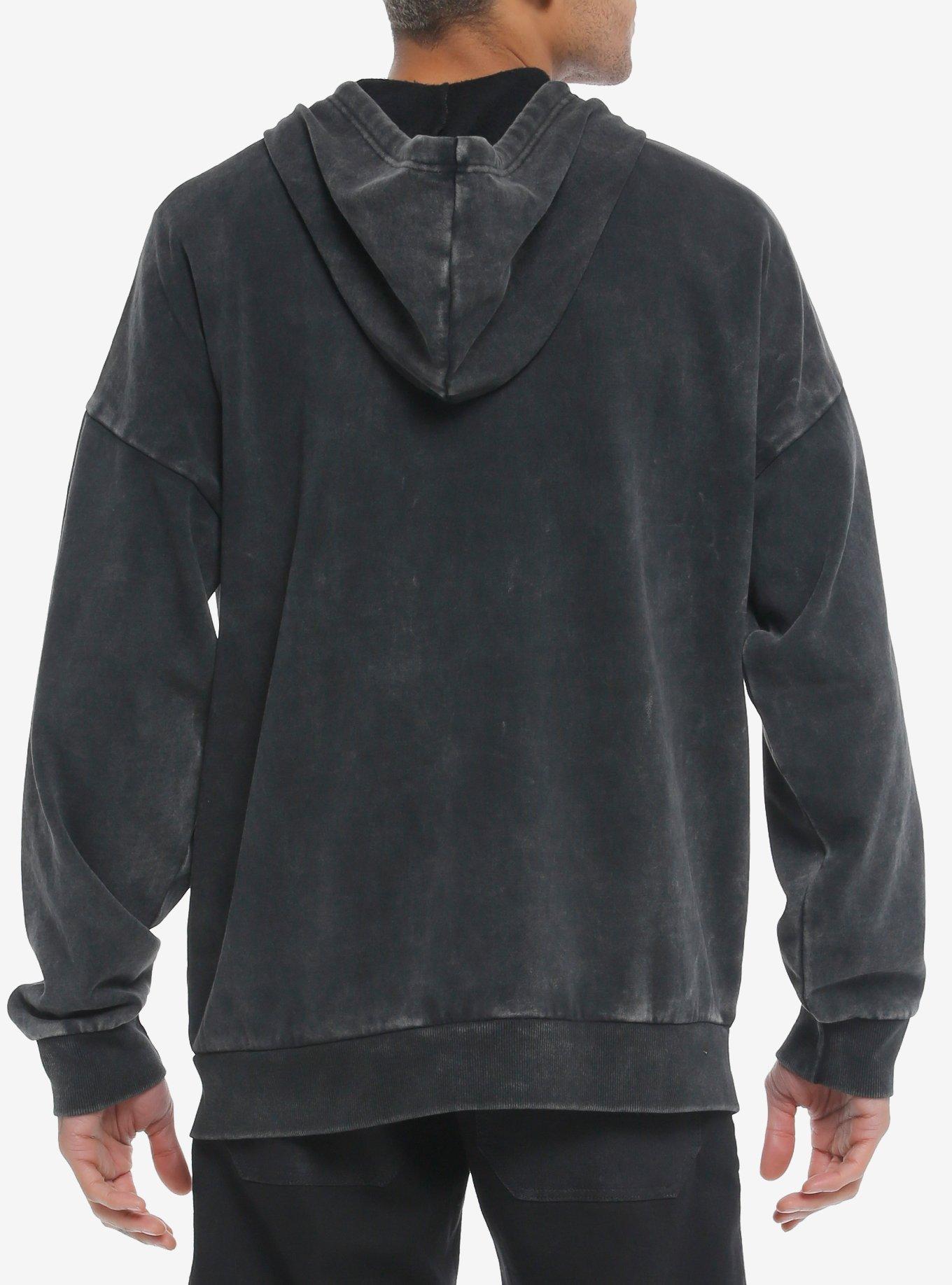 Social Collision® Triple Skull Wings Dark Wash Hoodie, GREY, alternate