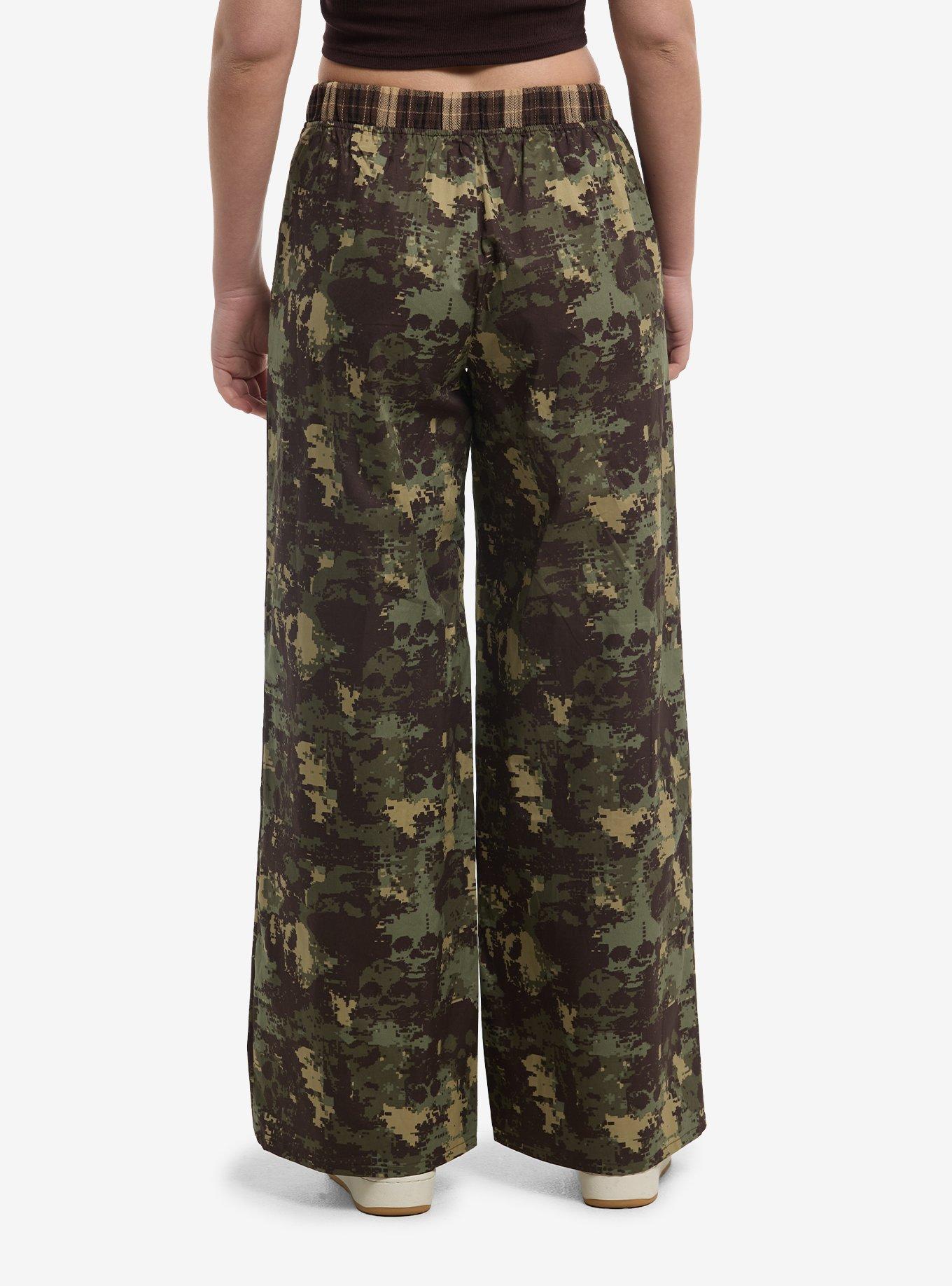 Social Collision Camo Skull Girls Wide Leg Pajama Pants, , hi-res