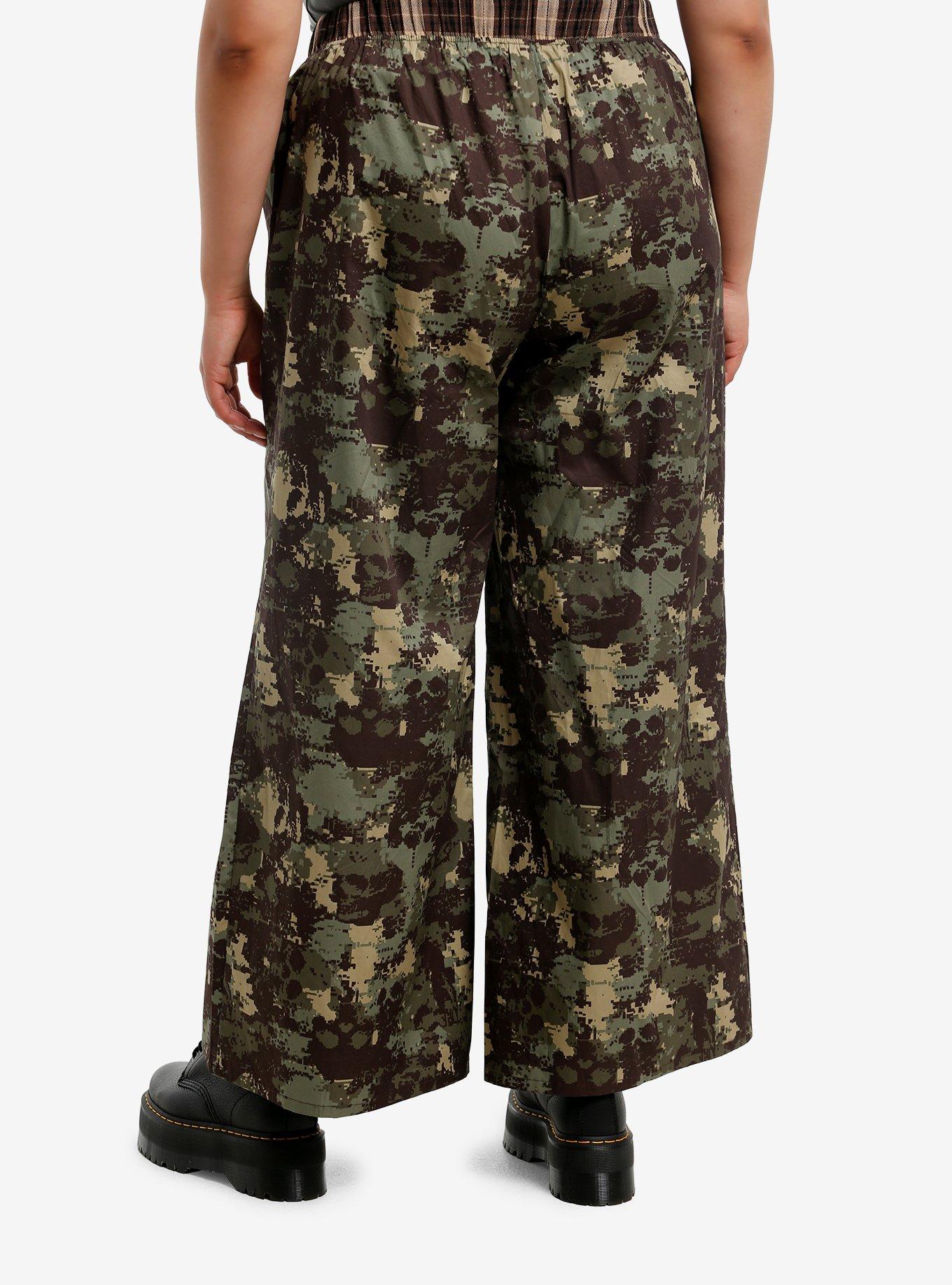 Social Collision Camo Skull Girls Wide Leg Pajama Pants Plus Size, , hi-res