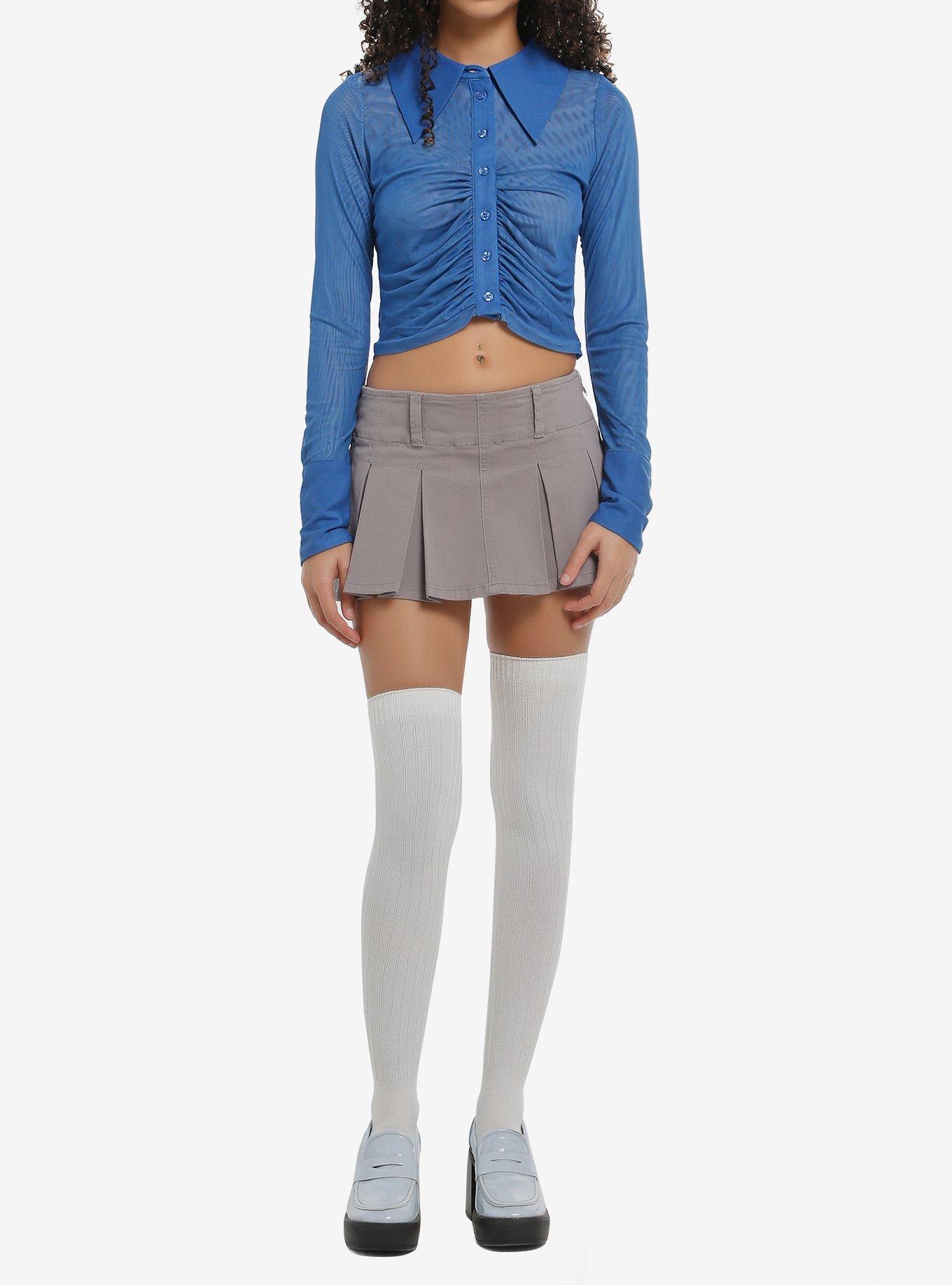 Social Collision Blue Pinstripe Mesh Girls Crop Long-Sleeve Top, BLUE, alternate