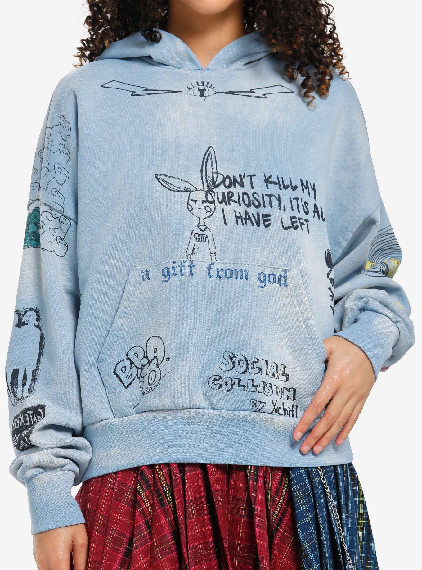 Social Collision Blue Doodle Girls Hoodie, , hi-res
