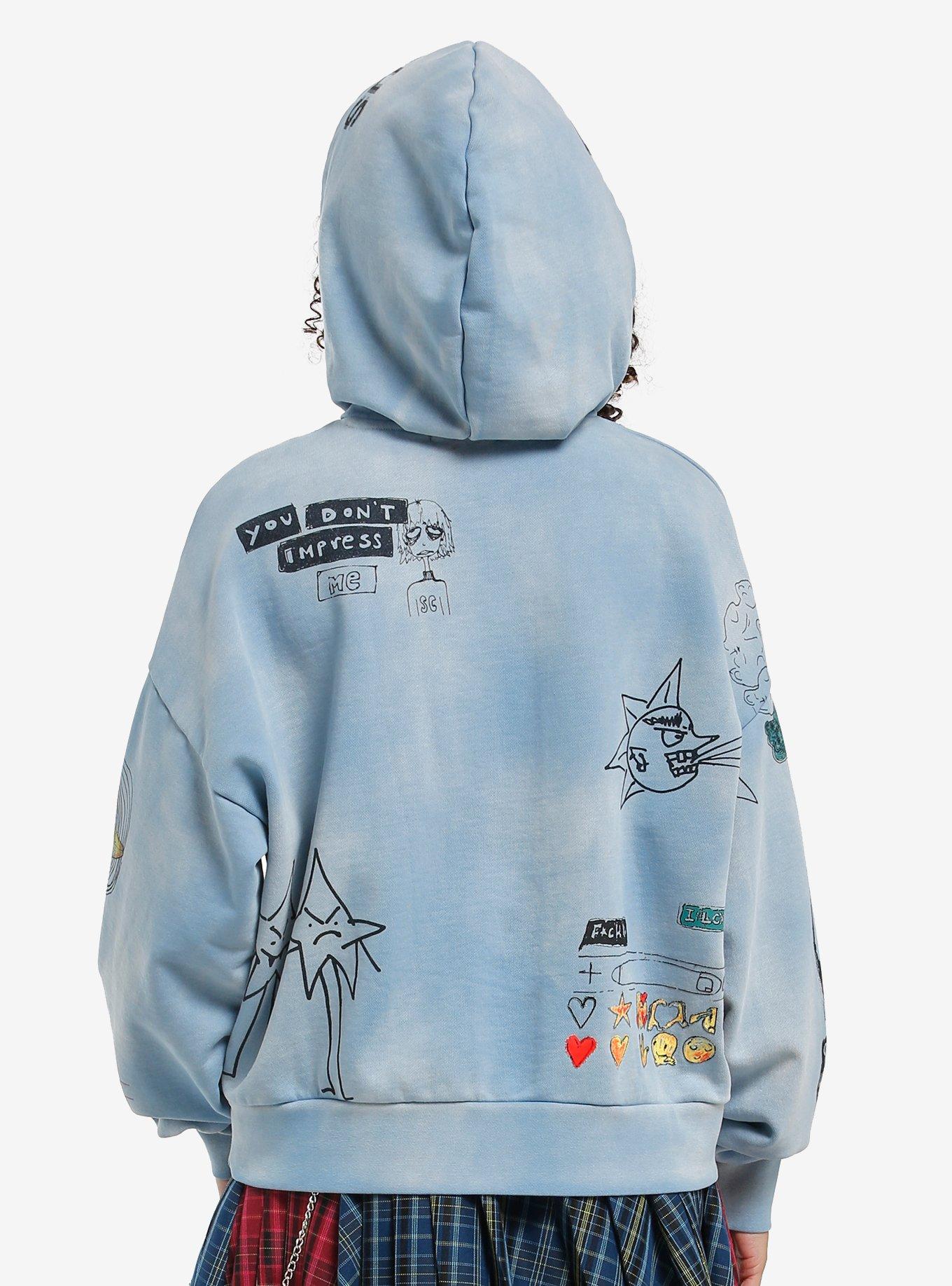 Social Collision Blue Doodle Girls Hoodie, MULTI, alternate