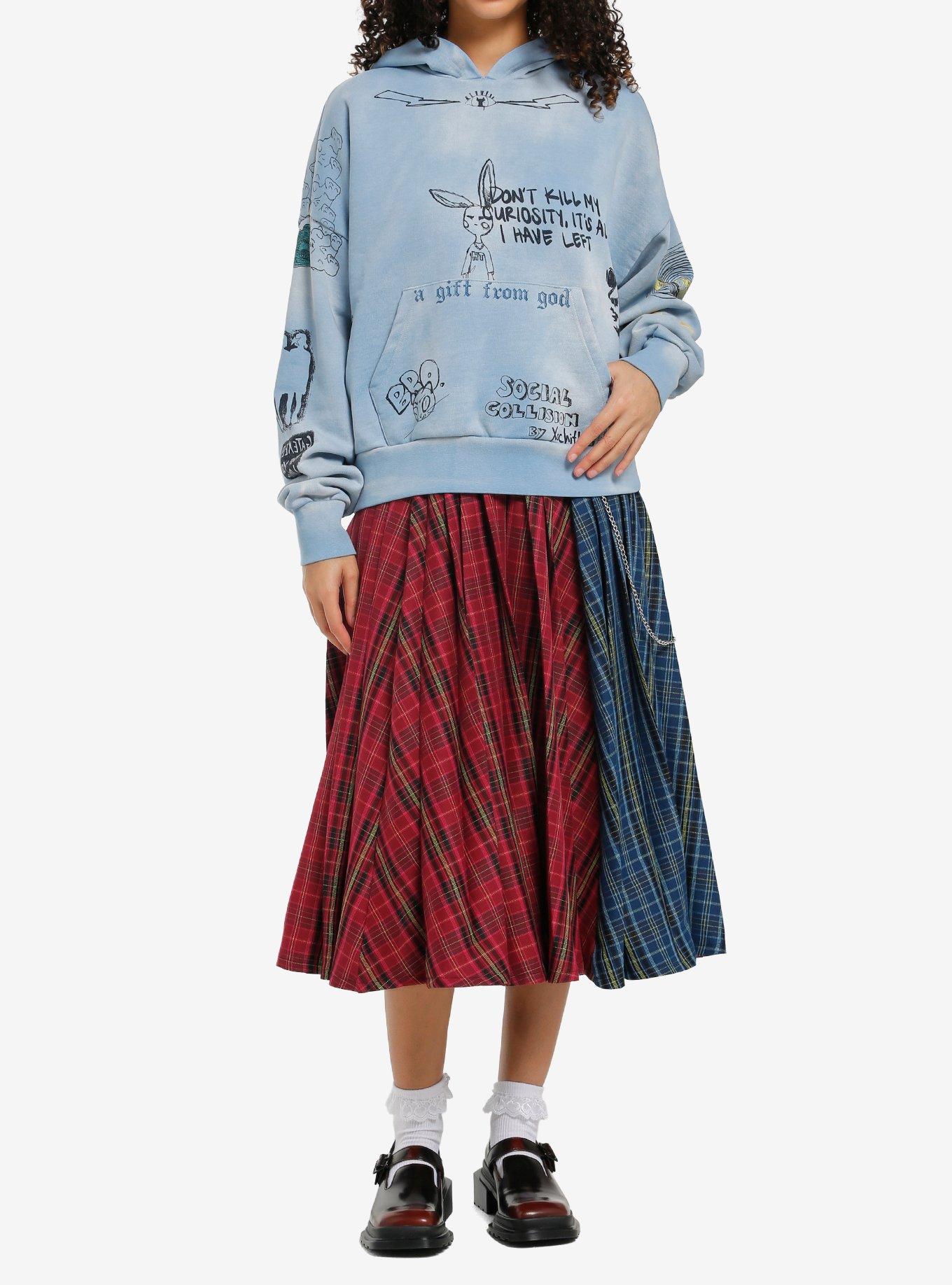 Social Collision Blue Doodle Girls Hoodie, MULTI, alternate