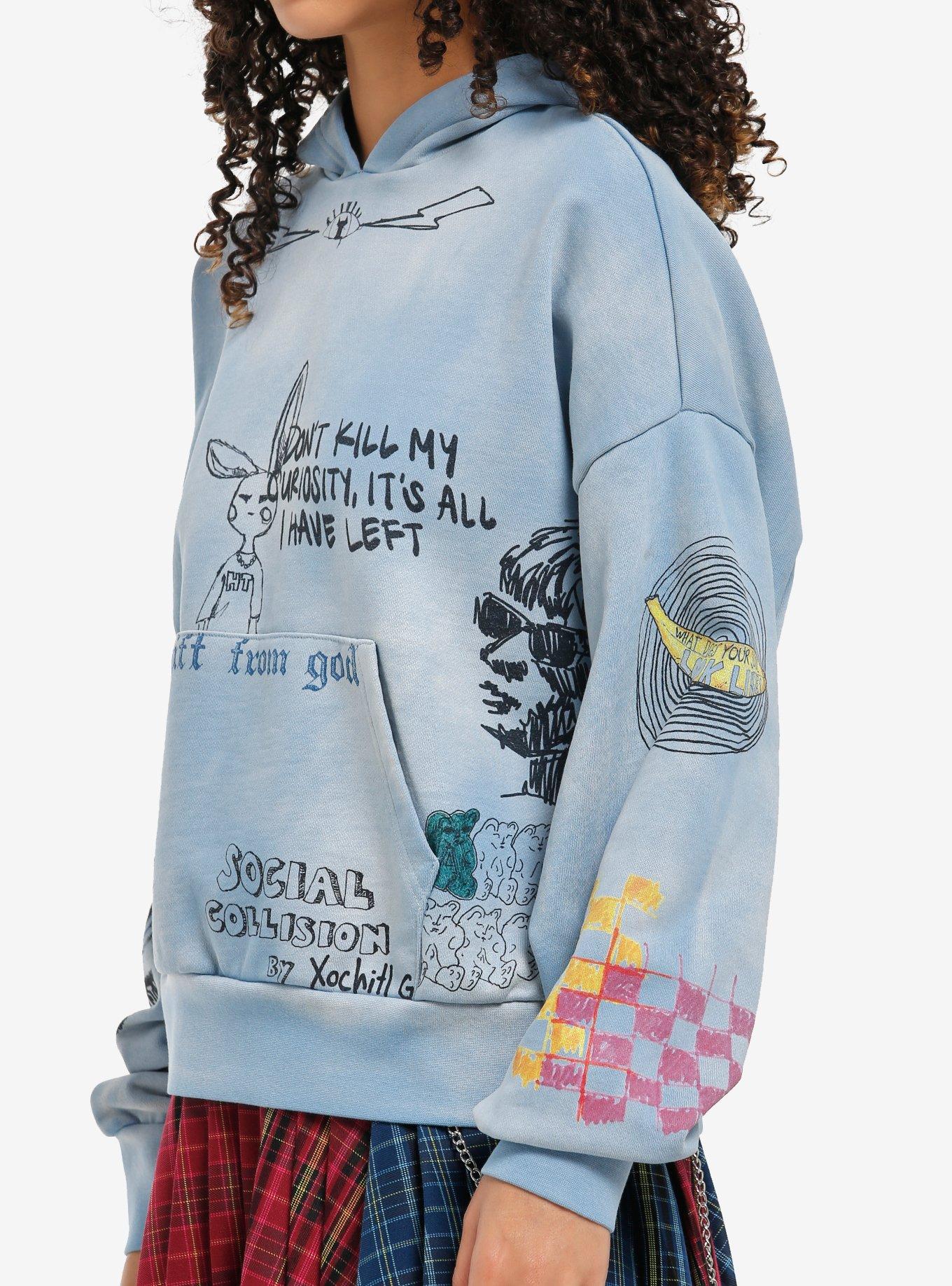 Social Collision Blue Doodle Girls Hoodie, MULTI, alternate