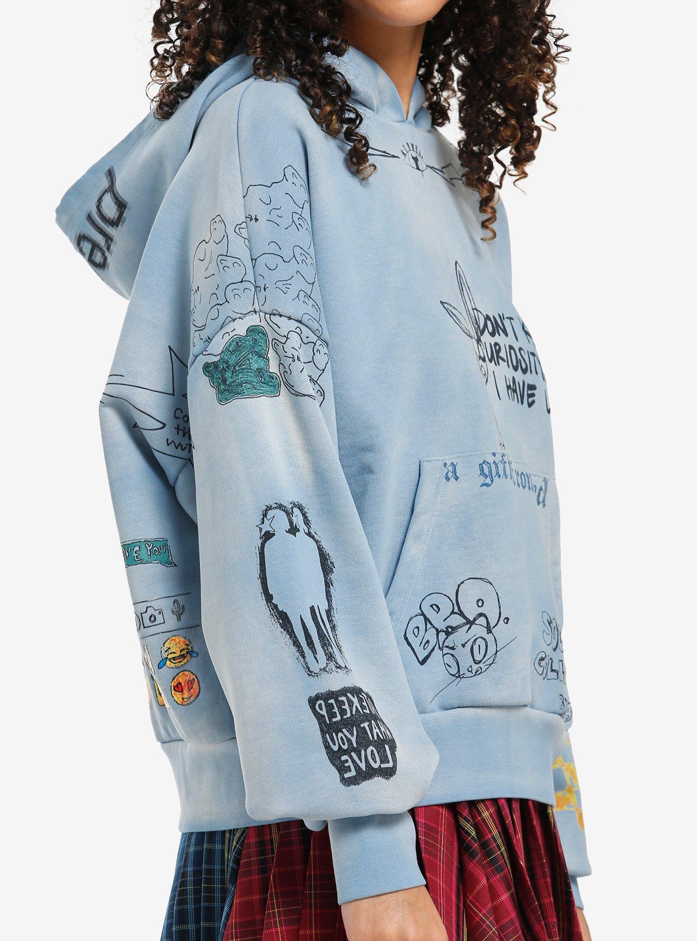 Social Collision Blue Doodle Girls Hoodie, MULTI, alternate