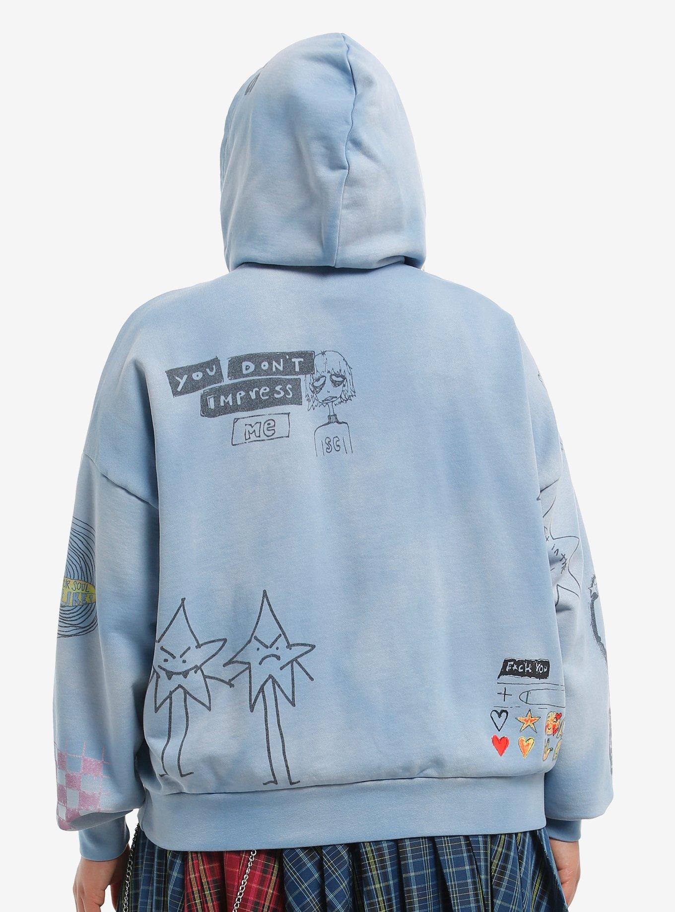 Social Collision Blue Doodle Girls Hoodie Plus Size, , hi-res