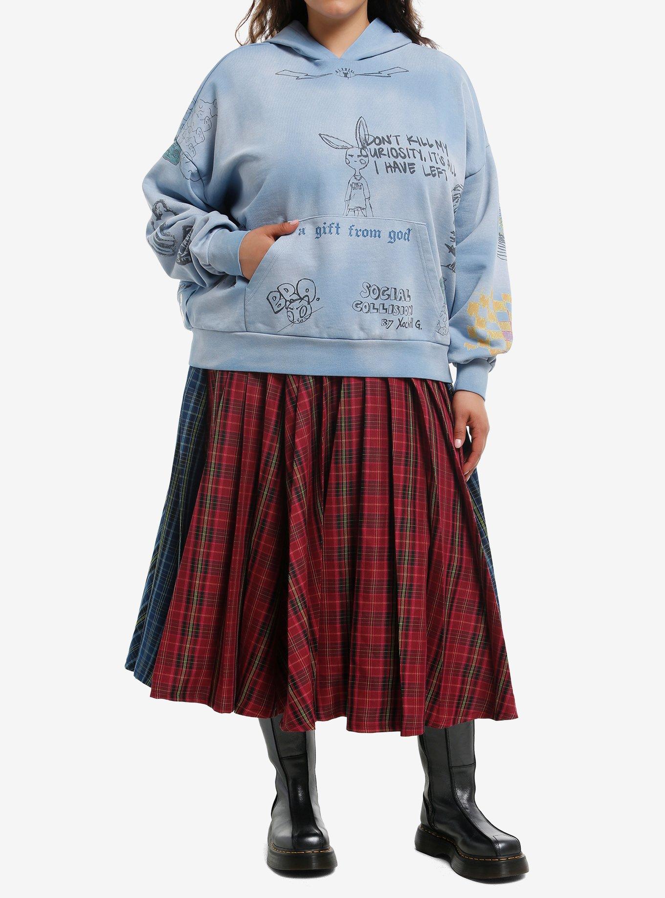 Social Collision Blue Doodle Girls Hoodie Plus Size, MULTI, alternate
