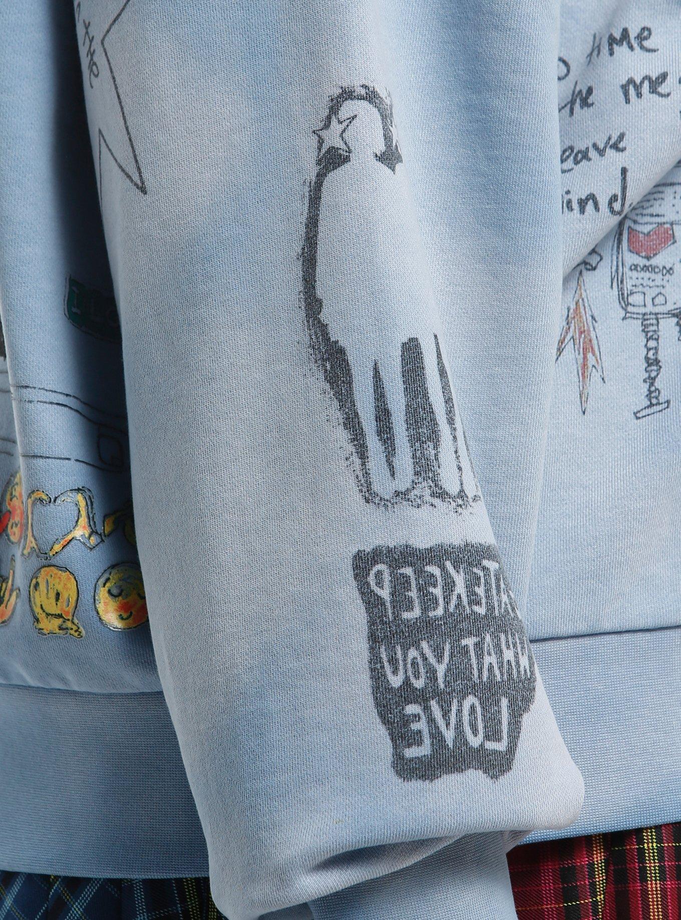 Social Collision Blue Doodle Girls Hoodie Plus Size, MULTI, alternate