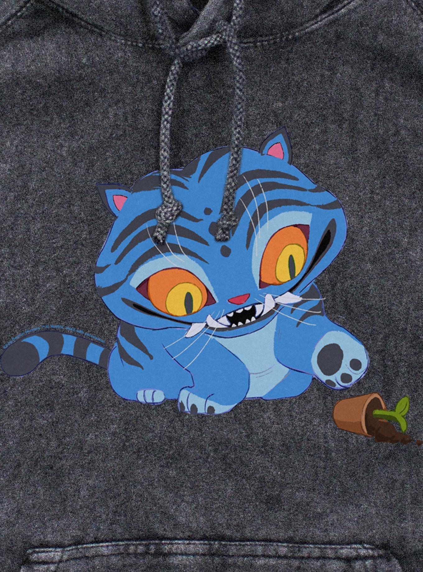 KPop Demon Hunters Chibi Derpy Tiger Mineral Wash Hoodie, BLACK, alternate