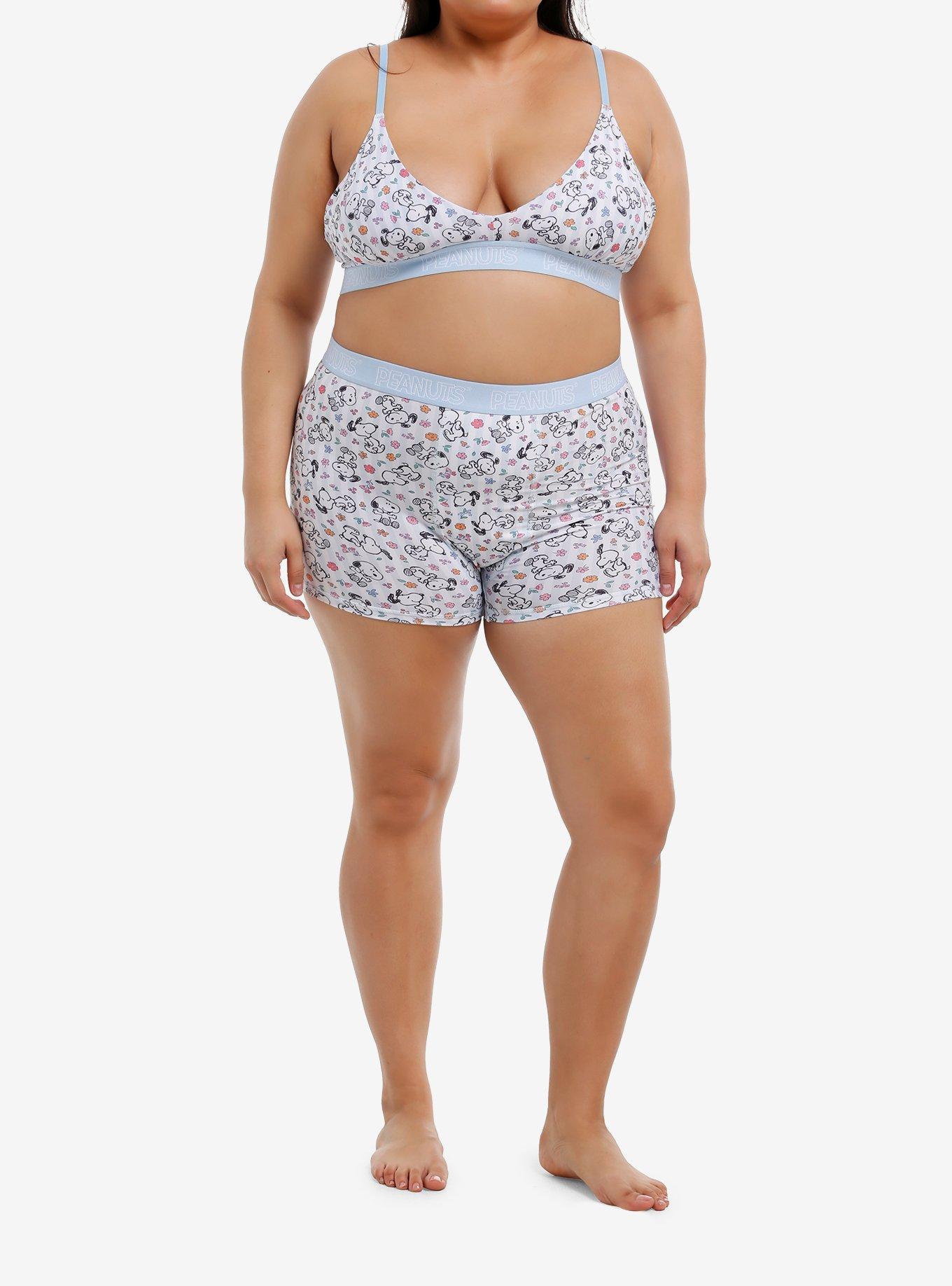 Peanuts Snoopy Floral Bra & Boyshort Panty Set Plus Size, , hi-res