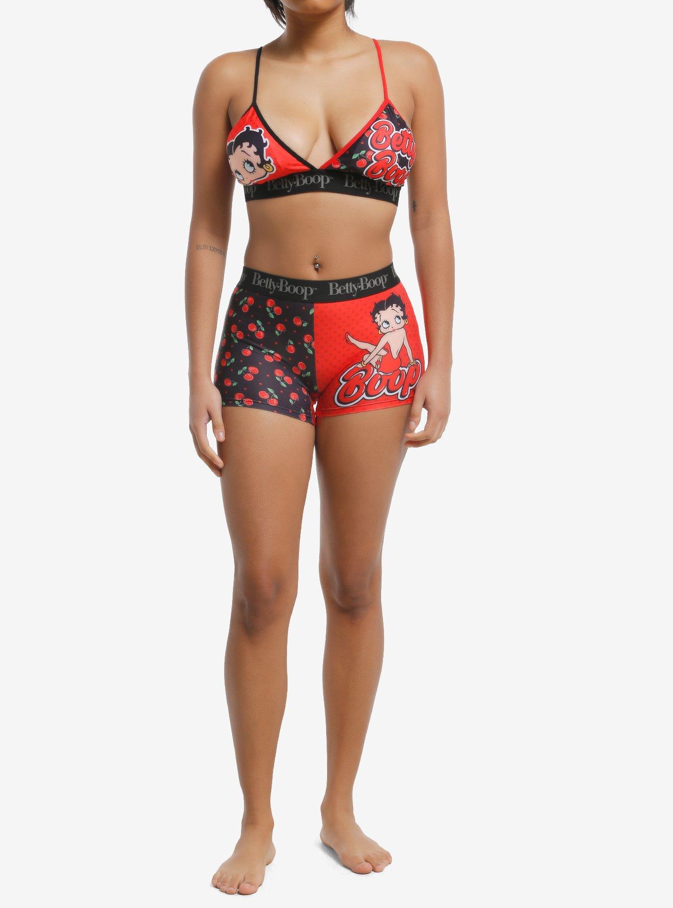 Betty Boop Cherry Split Bra & Boyshort Panty Set, , hi-res