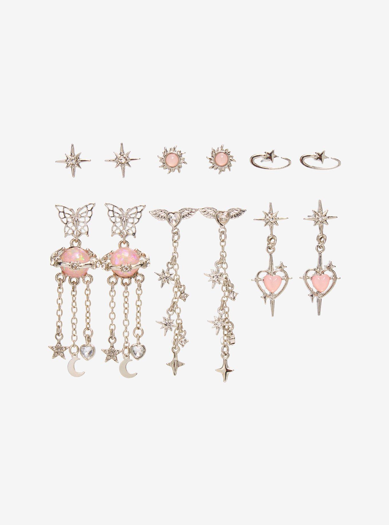 Cosmic Aura Pink Opal Celestial Stud & Drop Earring Set, , hi-res
