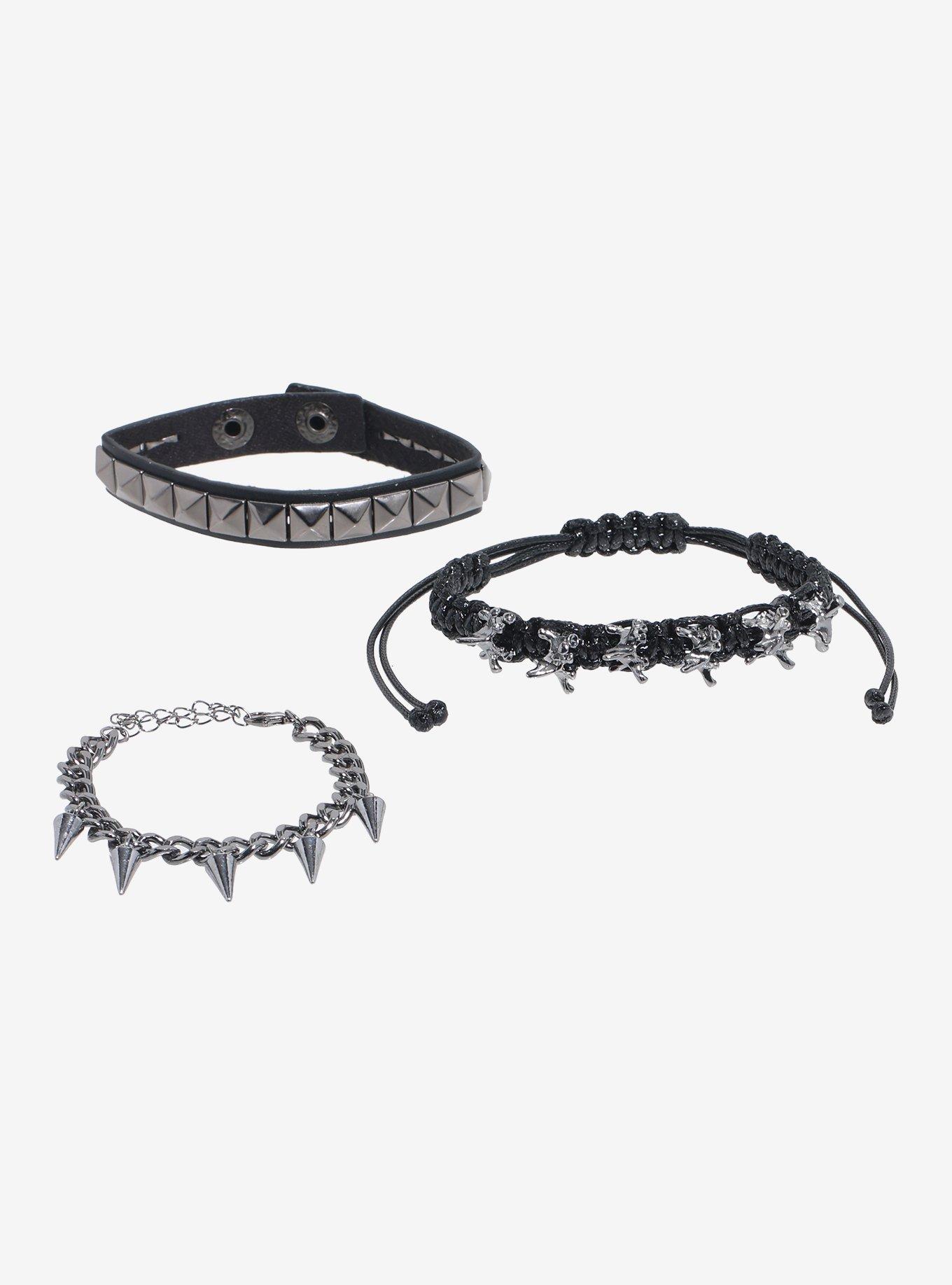 Pyramid Stud Spike Bracelet Set, , hi-res