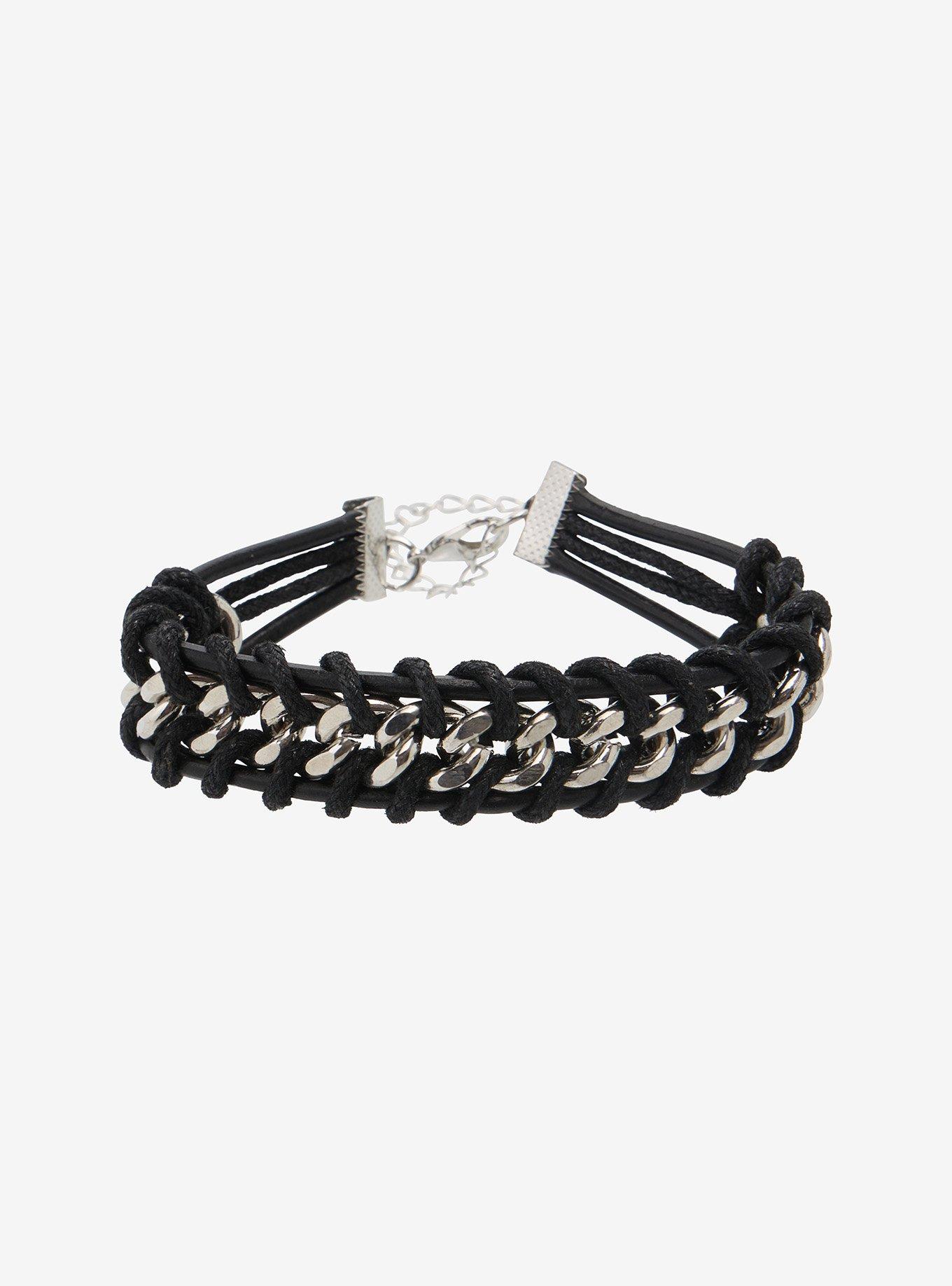 Braided Cord Chain Link Bracelet, , hi-res