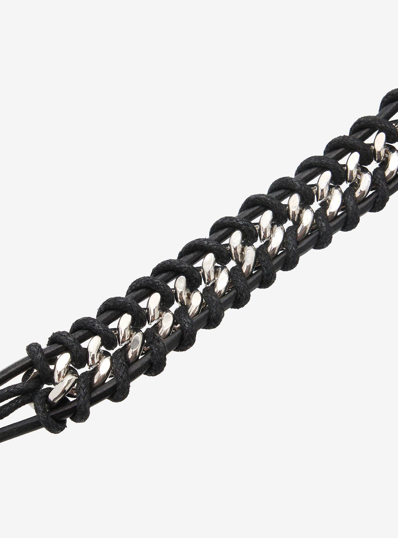 Braided Cord Chain Link Bracelet, , alternate