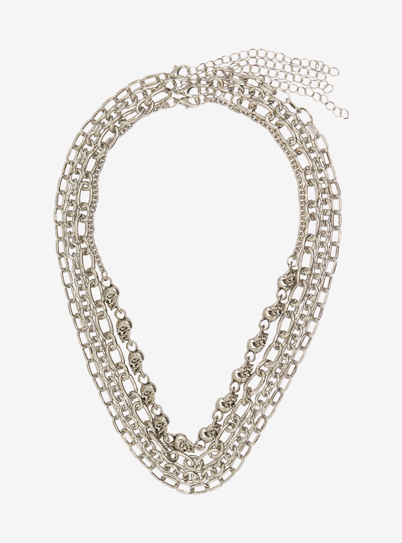 Skull Chain Layered Necklace Set, , alternate