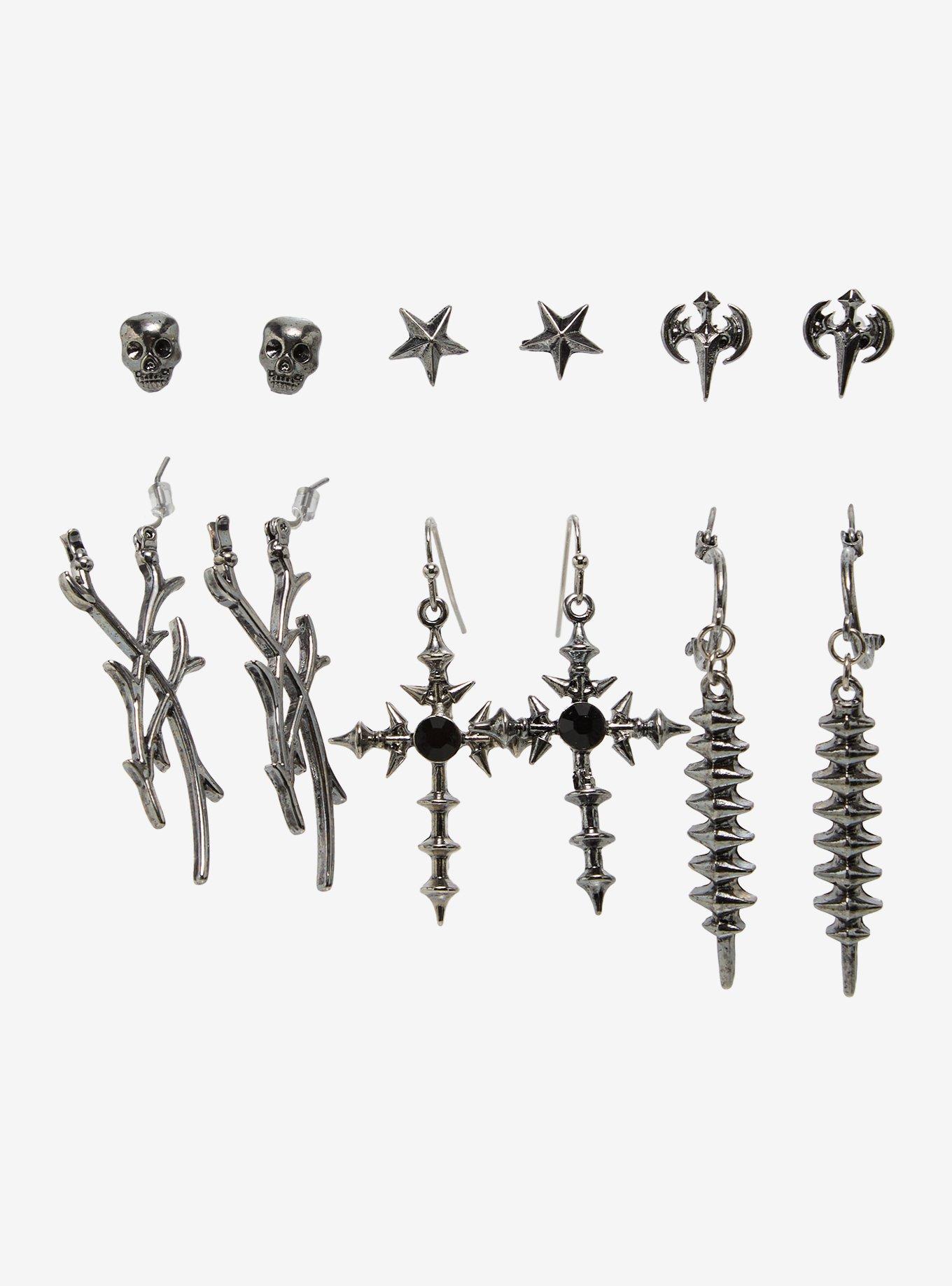 Spike Skull Cross Earring Set, , hi-res