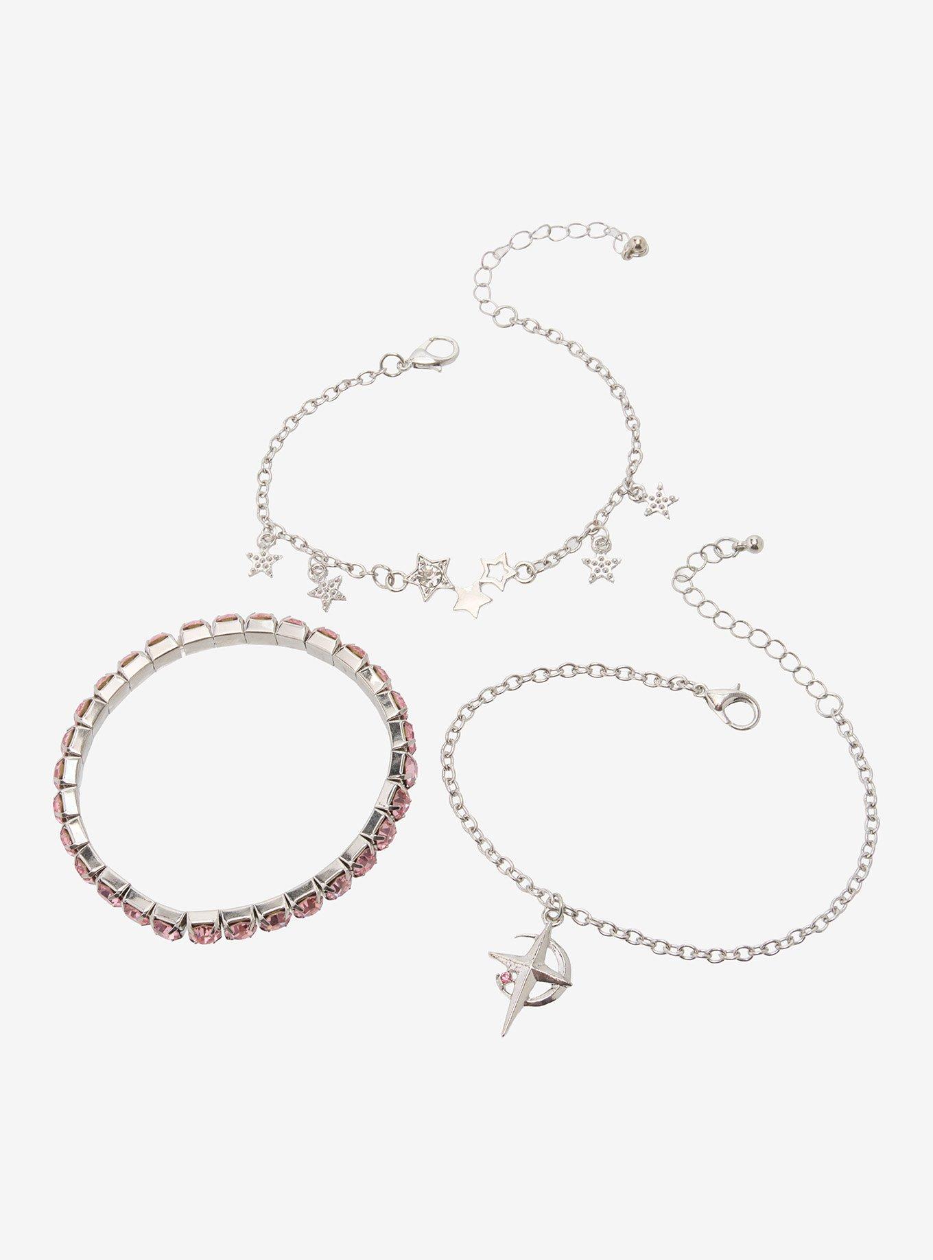 Pink Rhinestone Star Bracelet Set, , hi-res