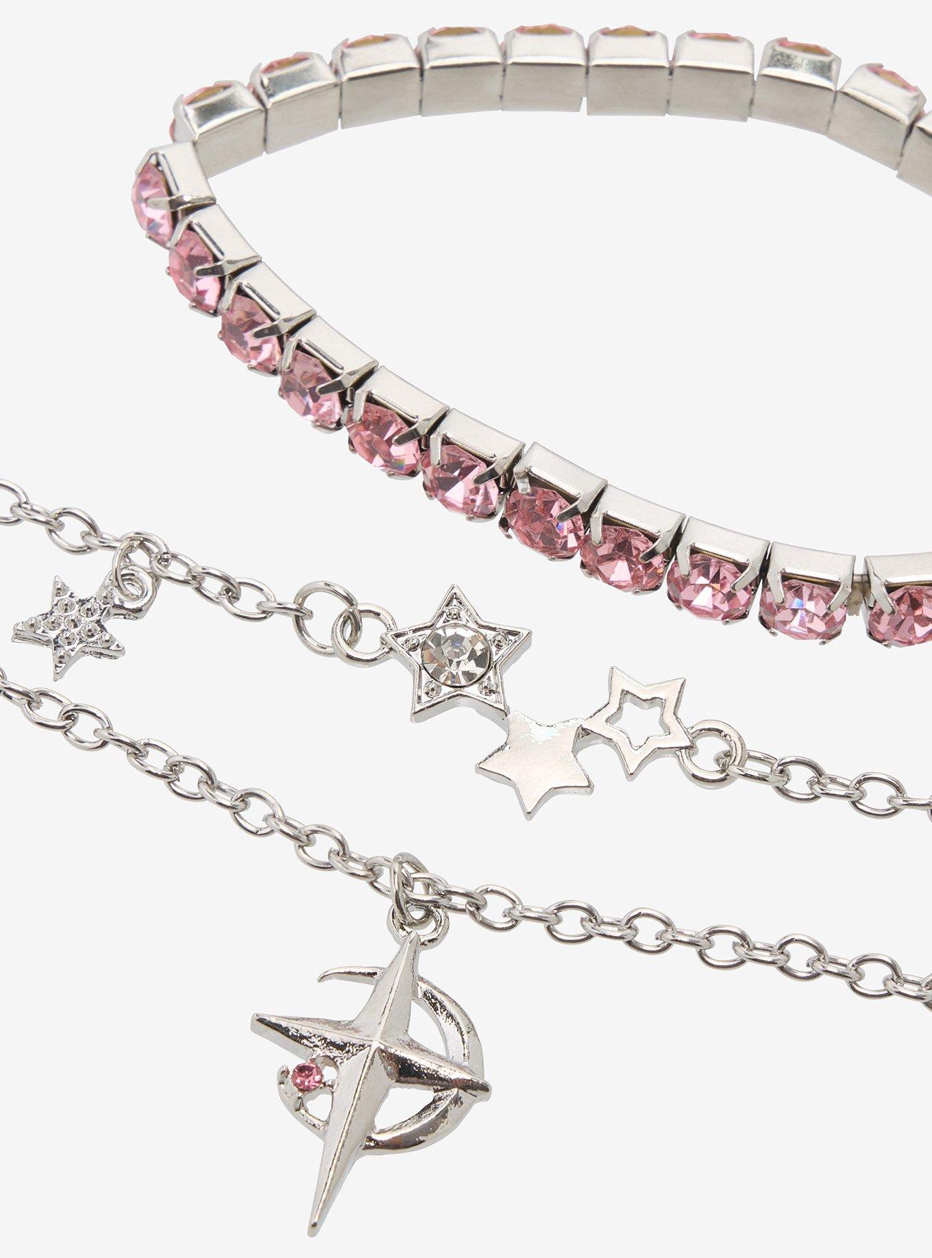 Pink Rhinestone Star Bracelet Set, , alternate
