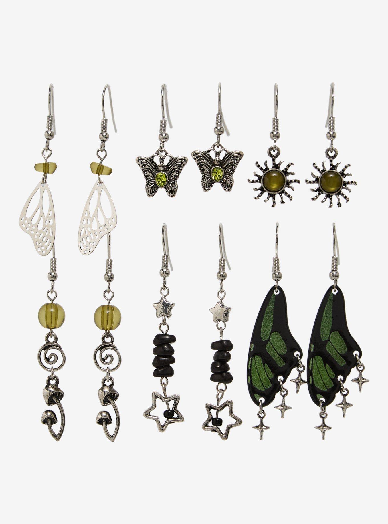 Thorn & Fable Green Butterfly Grunge Earring Set, , hi-res