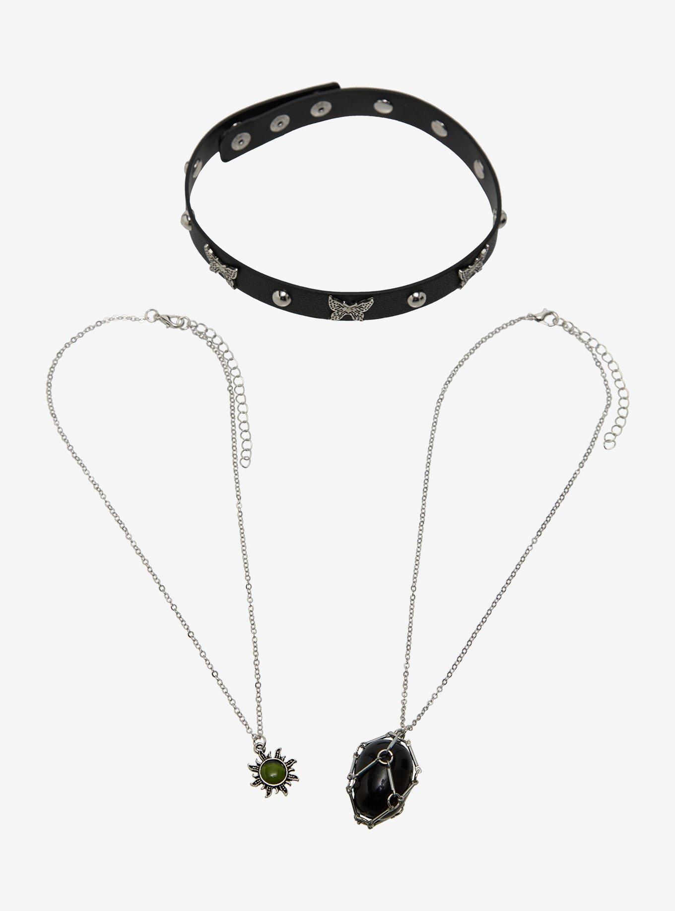 Thorn & Fable Black Gem Butterfly Necklace Set, , hi-res