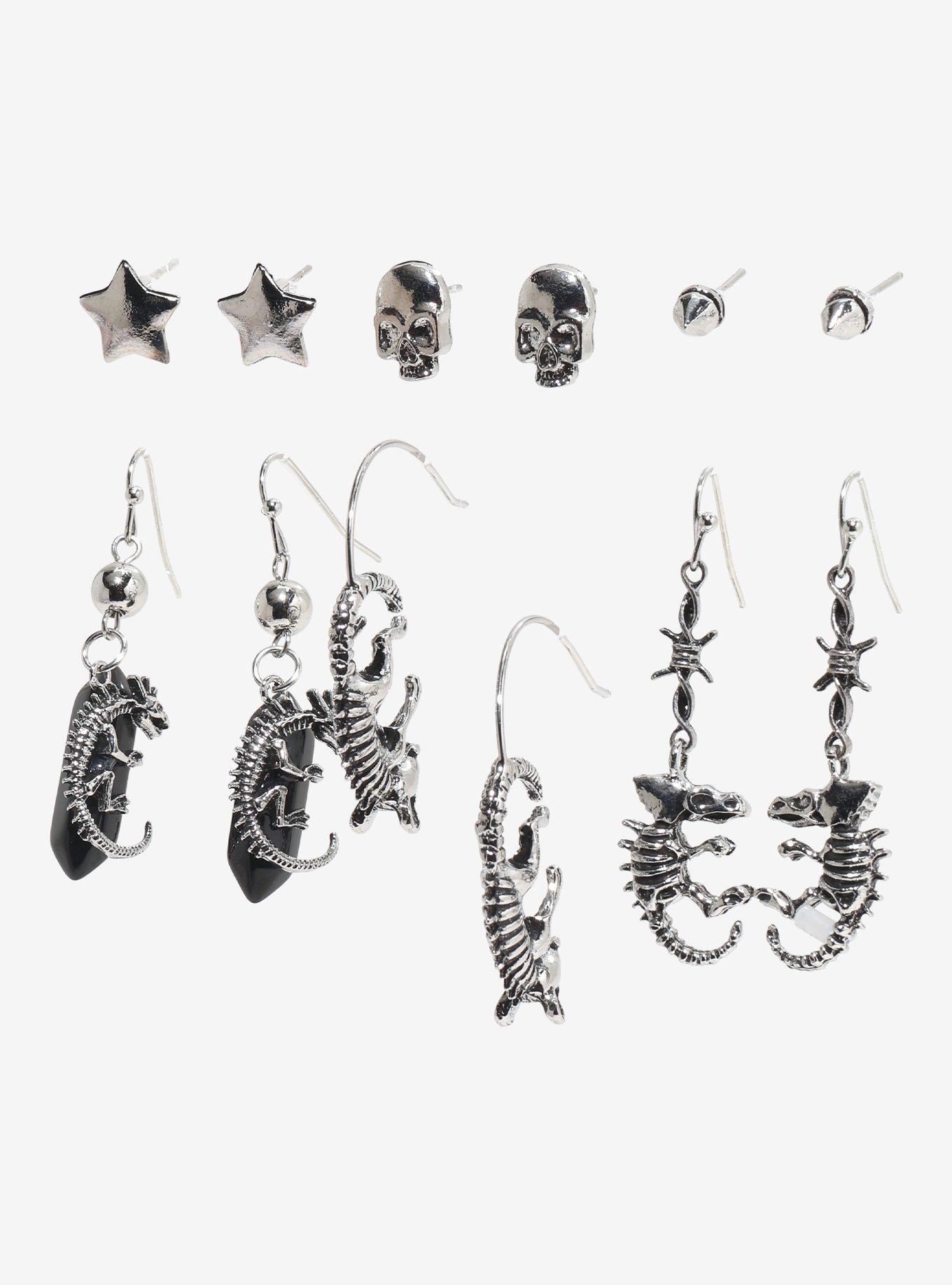Creature Skeleton Skull Star Earring Set, , hi-res