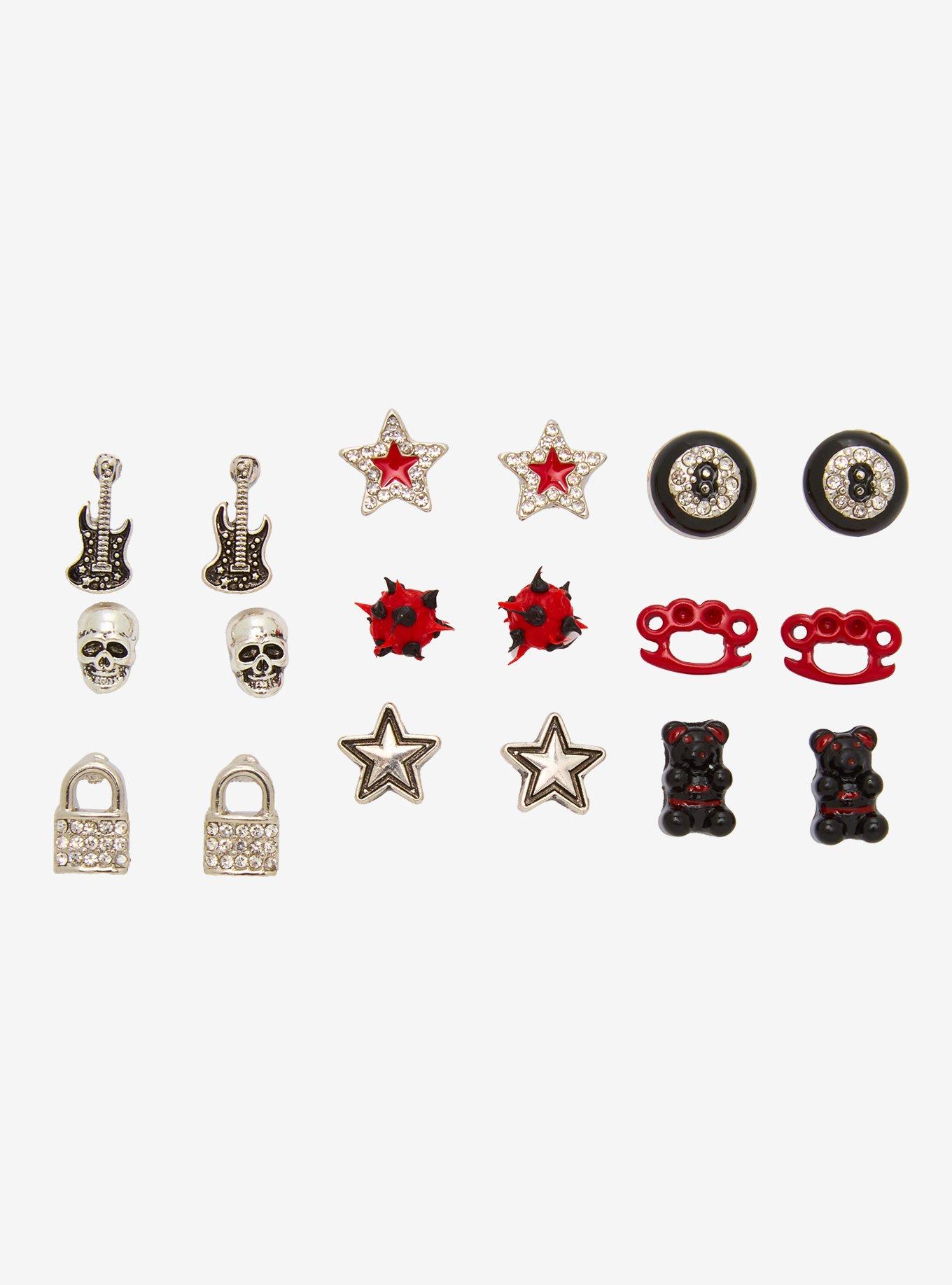 Emo Skull Guitar Icons Stud Earring Set, , hi-res