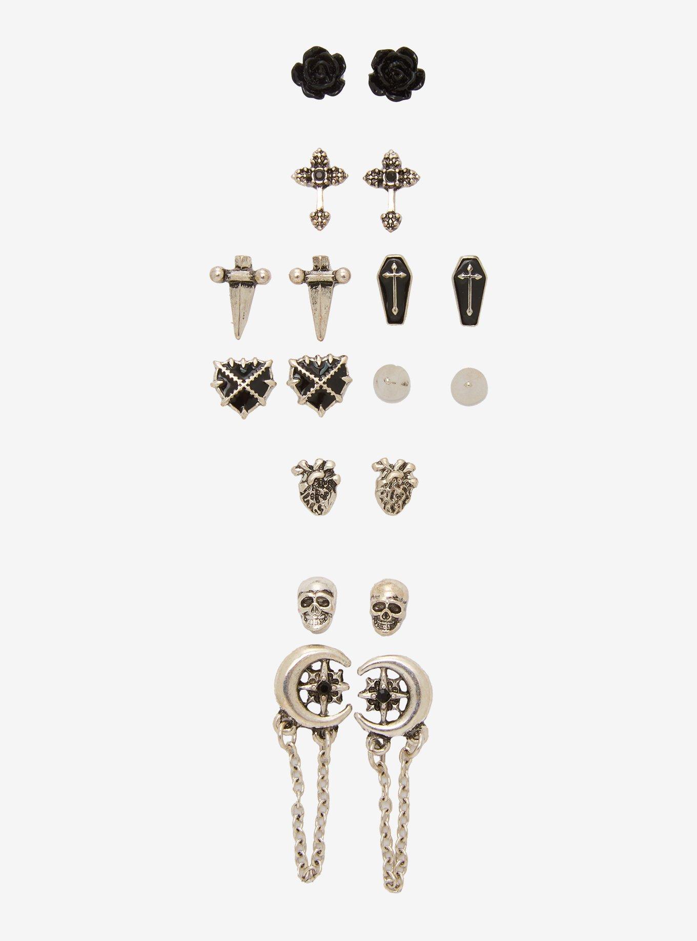 Coffin Moon Cross Stud Earring Set, , hi-res