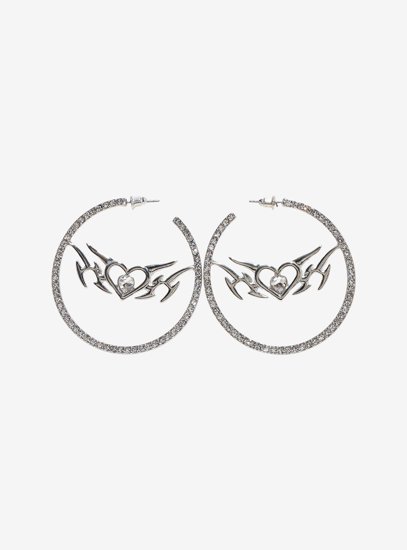 Social Collision Cyber Heart Bling Hoop Earrings, , hi-res