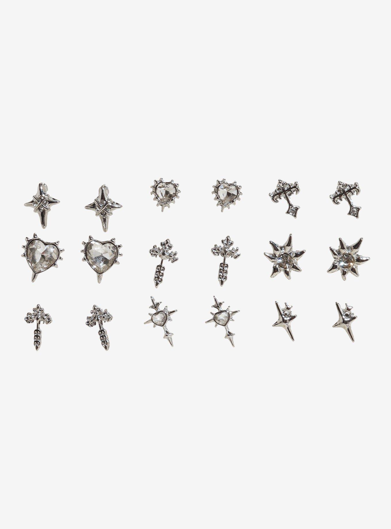 Cyber Chrome Cross Earring Set, , hi-res