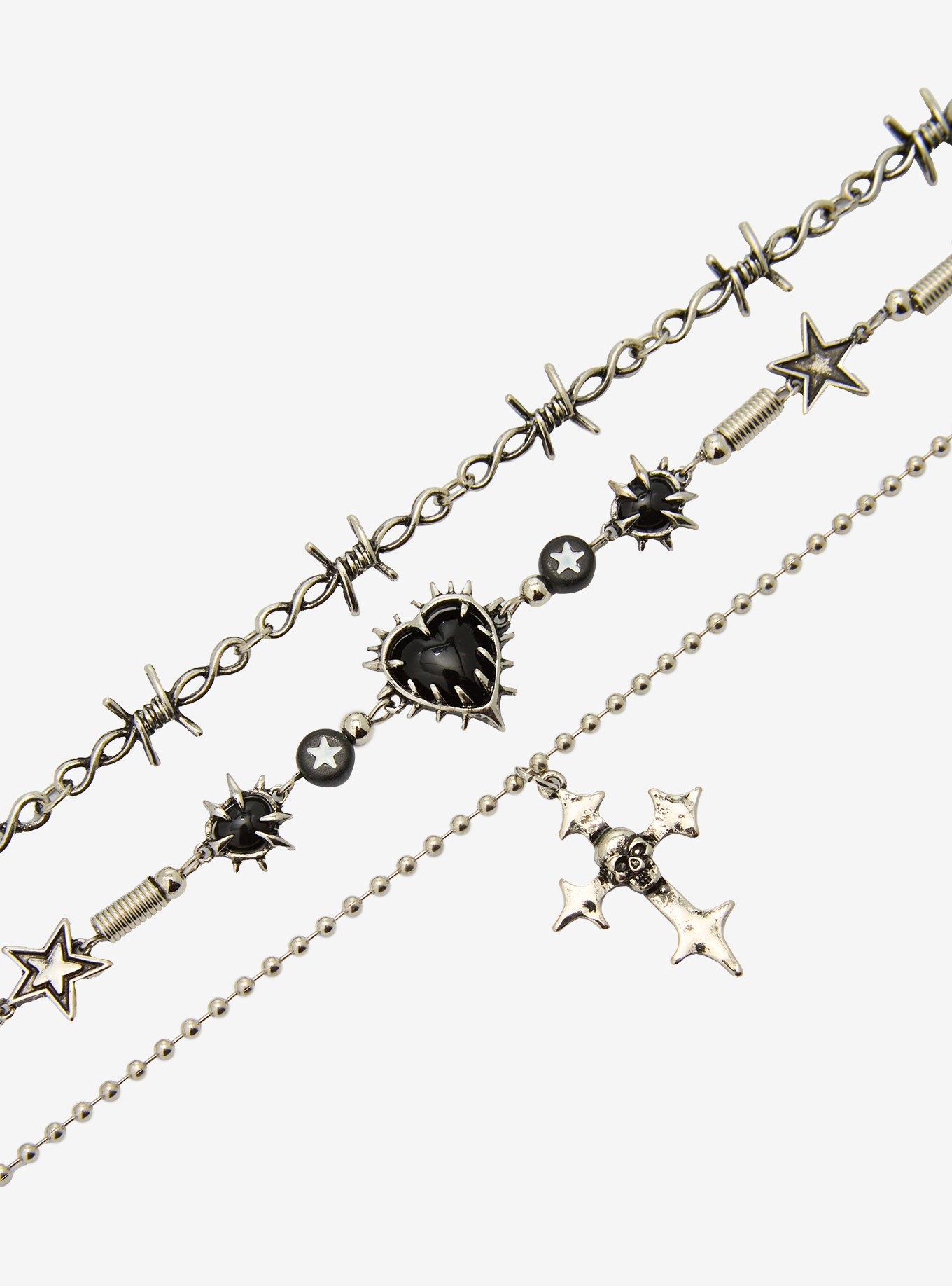 Skull Cross Spiky Heart Necklace Set, , alternate
