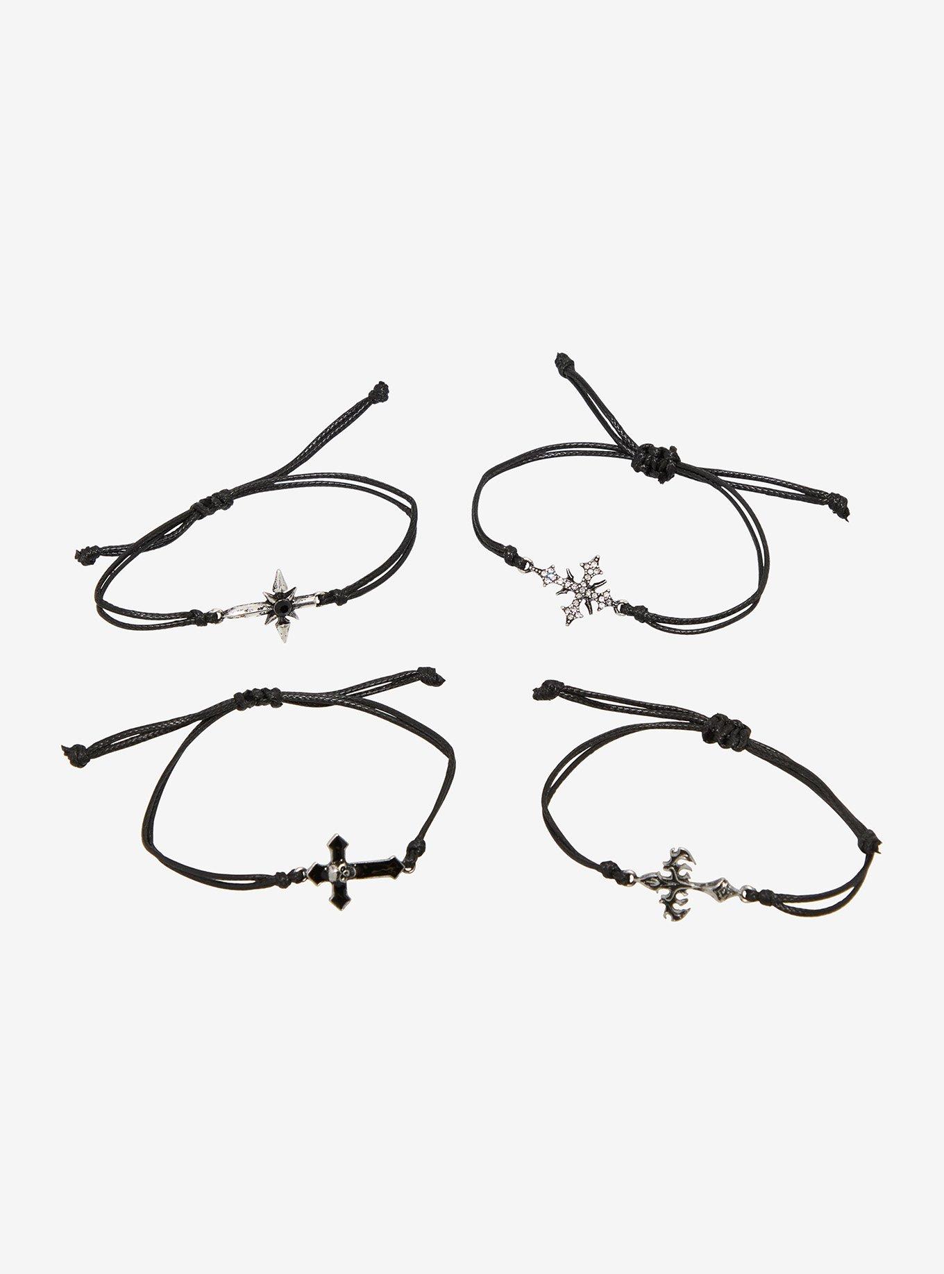 Cyber Punk Goth Cross Cord Bracelet Set, , hi-res