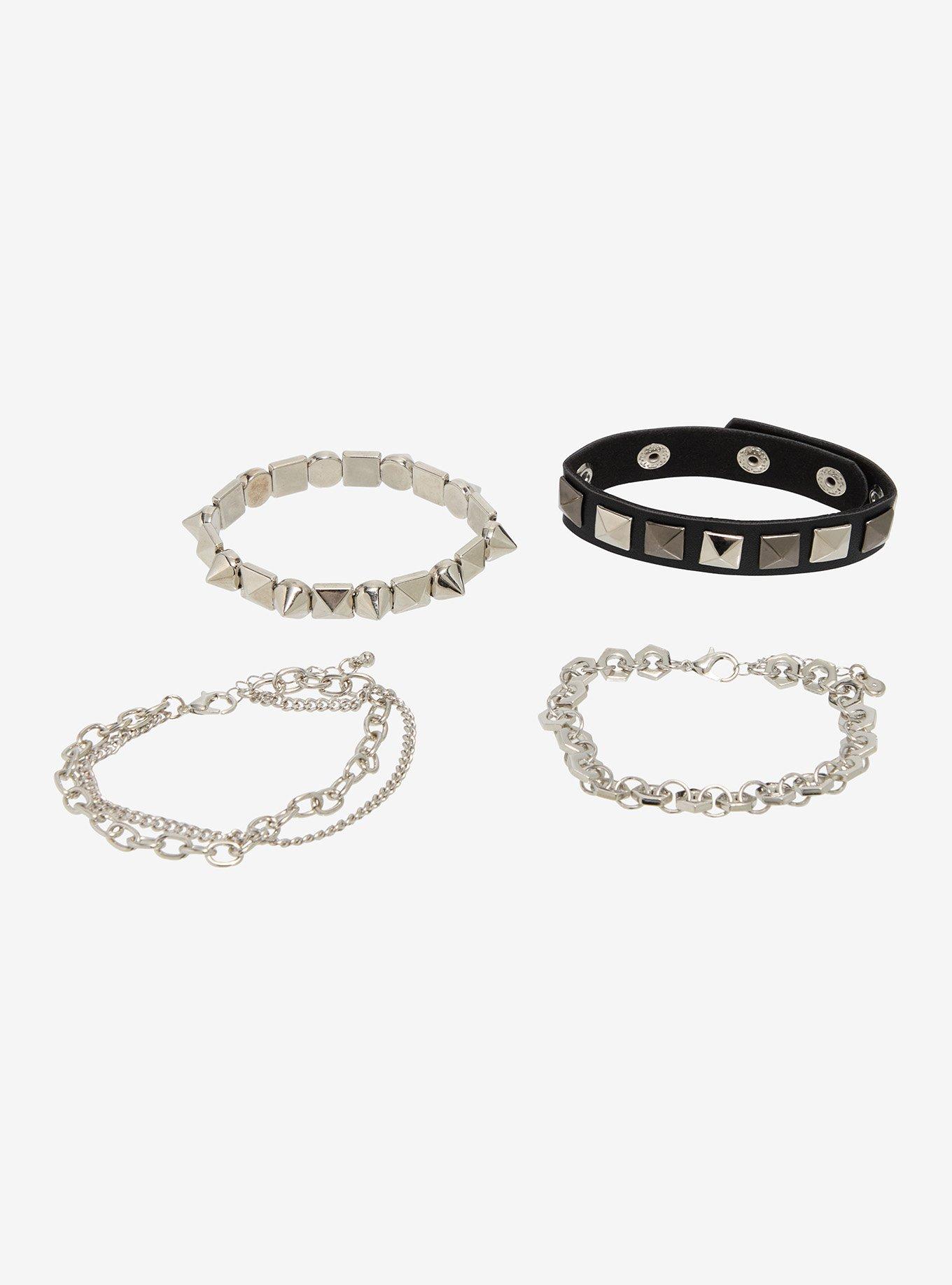 Punk Chain & Faux Leather Bracelet Set, , hi-res