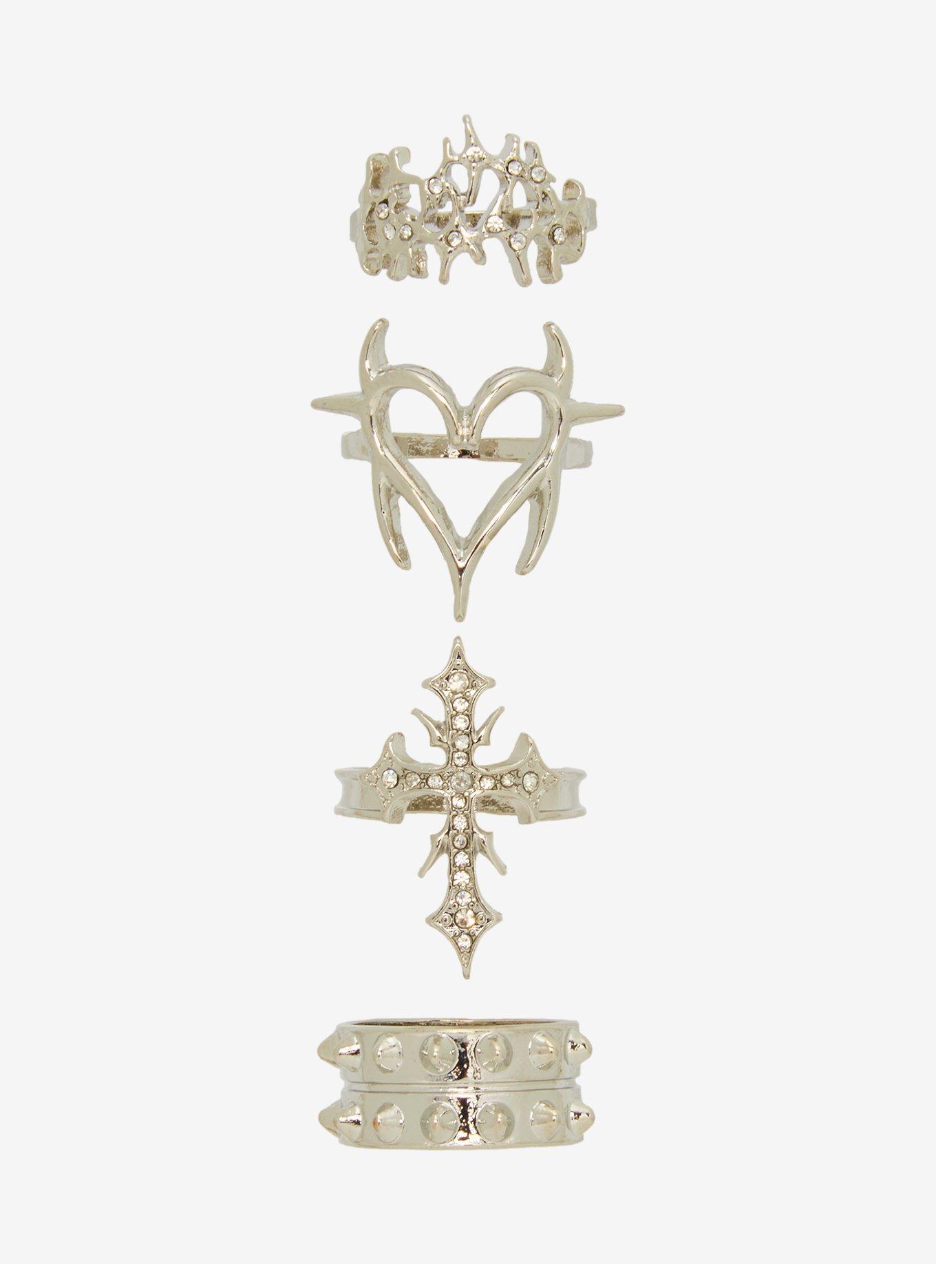 Cyber Spike Heart Cross Ring Set, , hi-res