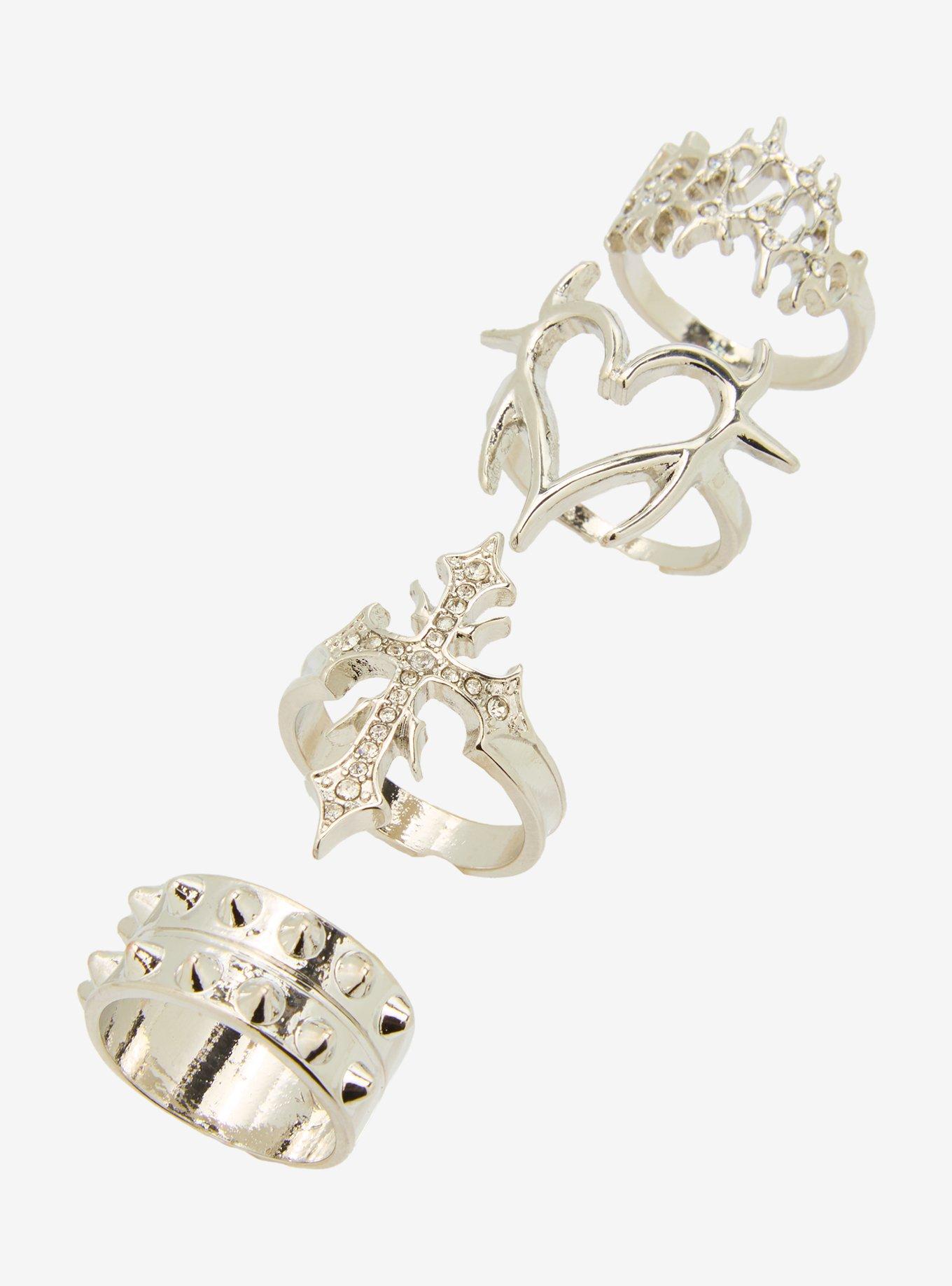 Cyber Spike Heart Cross Ring Set, , alternate