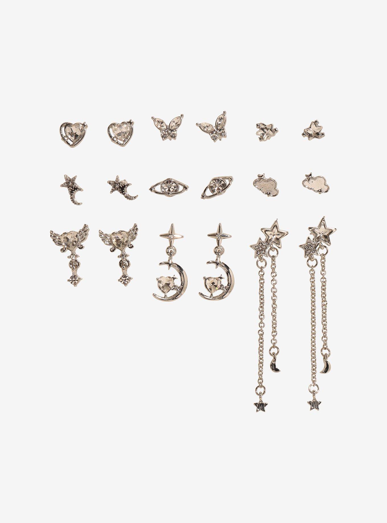 Cosmic Aura Star Winged Heart Stud Earring Set, , hi-res