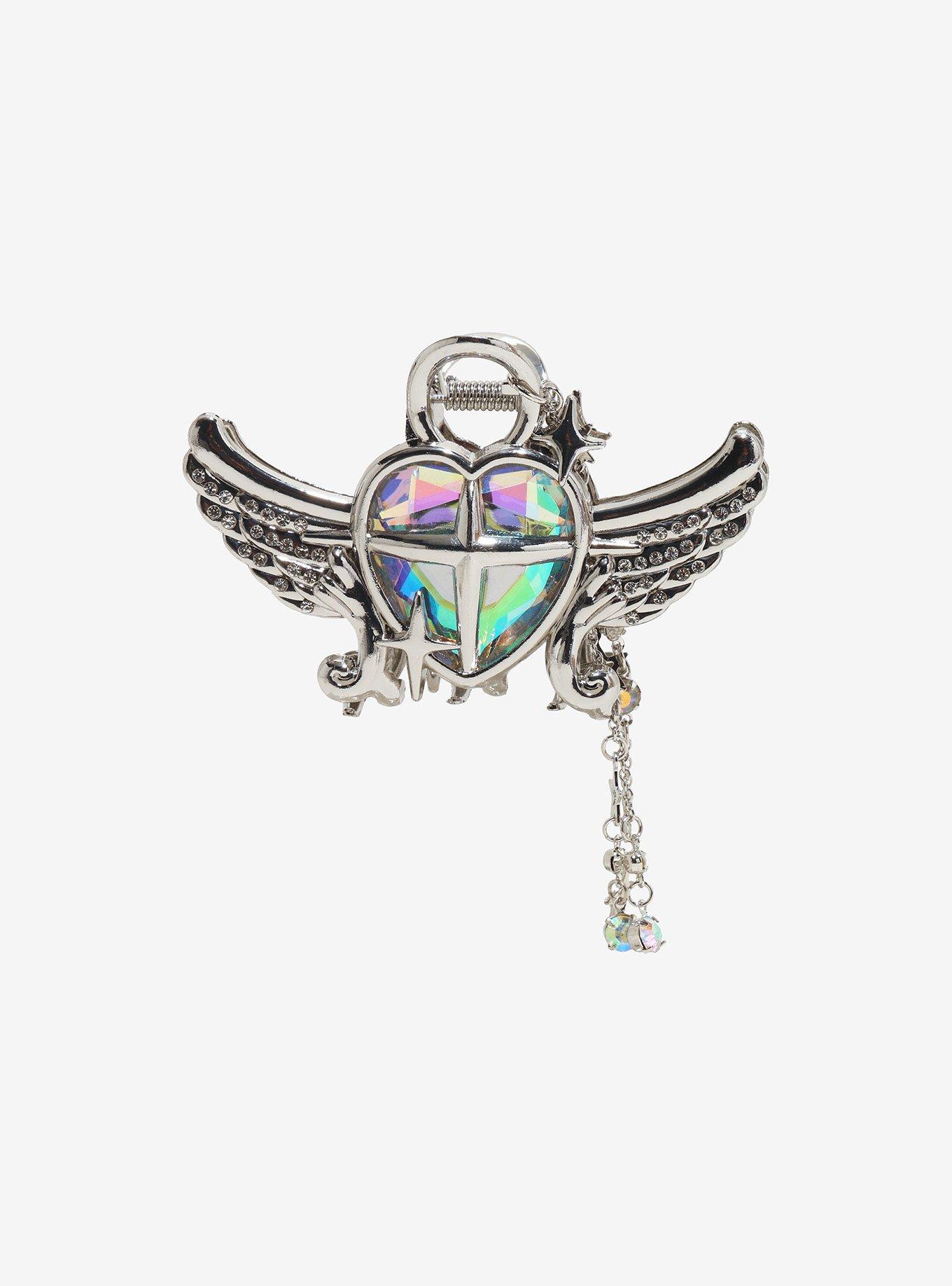 Cosmic Aura Winged Heart Charm Claw Hair Clip, , hi-res