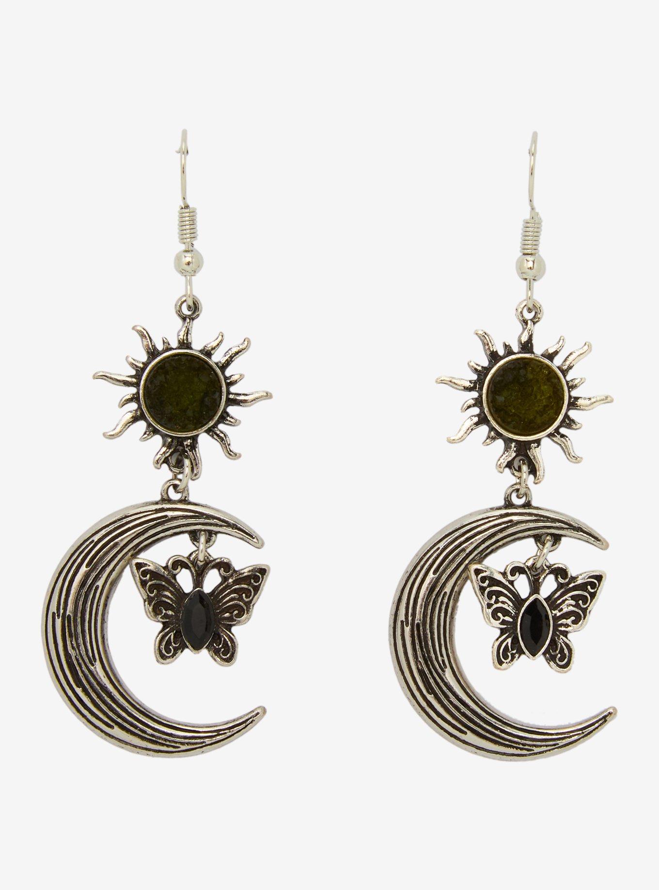 Thorn & Fable Dark Celestial Butterfly Pendant Earrings, , hi-res