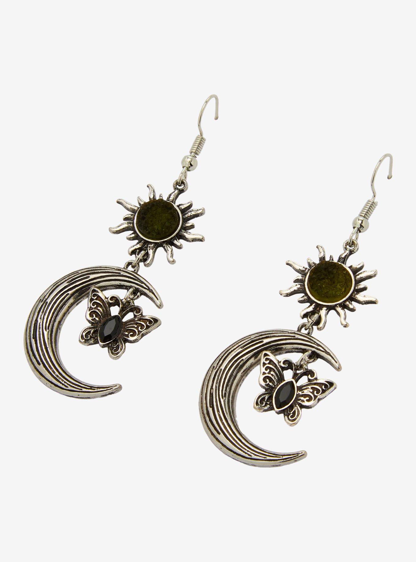 Thorn & Fable Dark Celestial Butterfly Pendant Earrings, , alternate