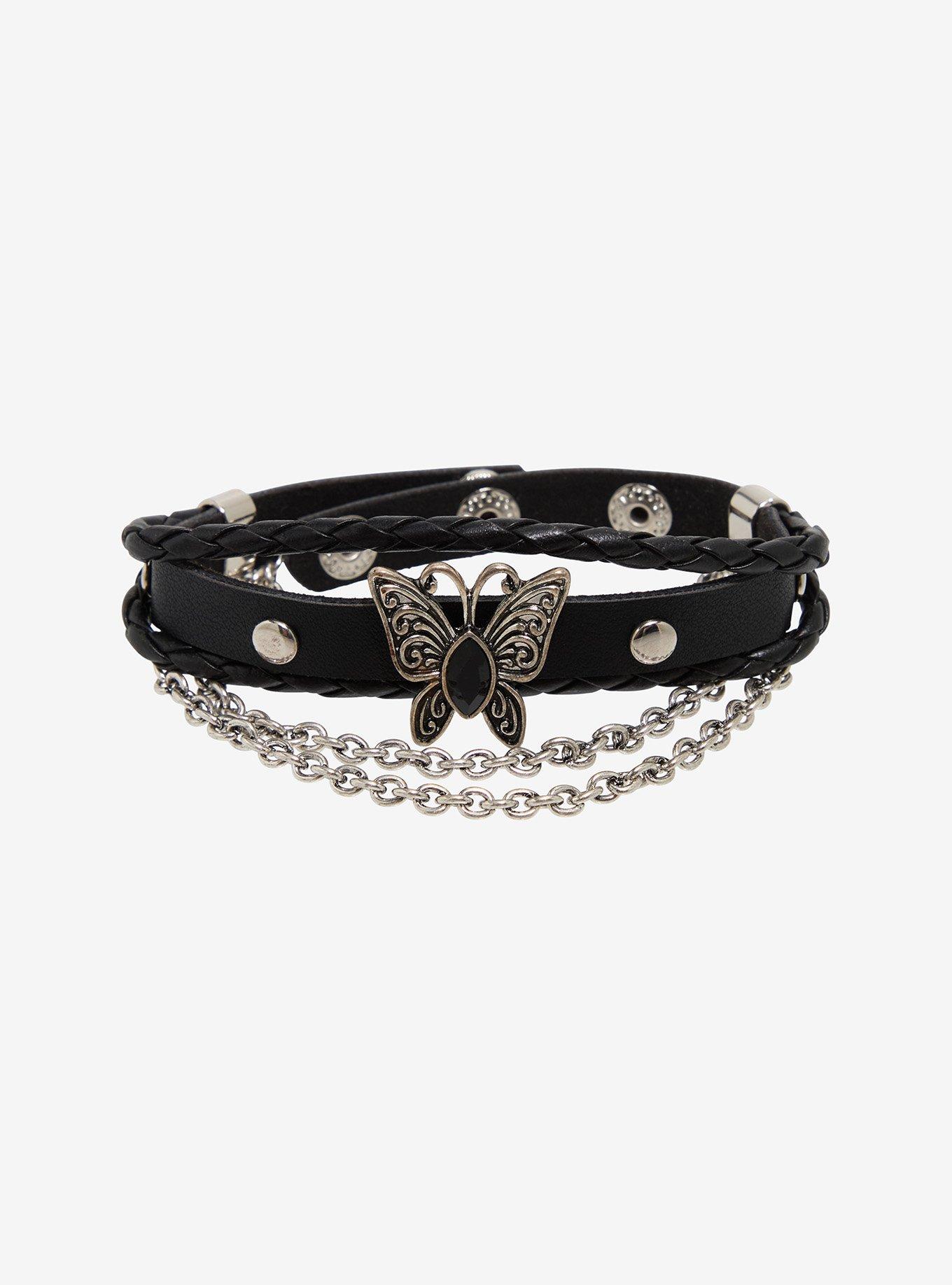 Thorn & Fable Butterfly Cord Chain Faux Leather Bracelet, , hi-res