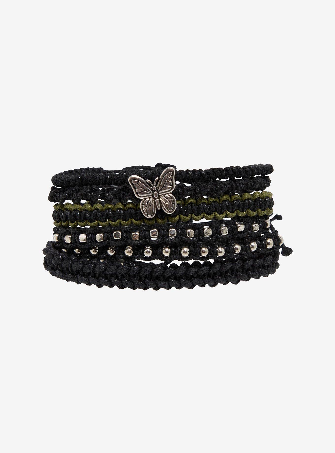 Thorn & Fable Grunge Butterfly Cord Bracelet Set, , hi-res