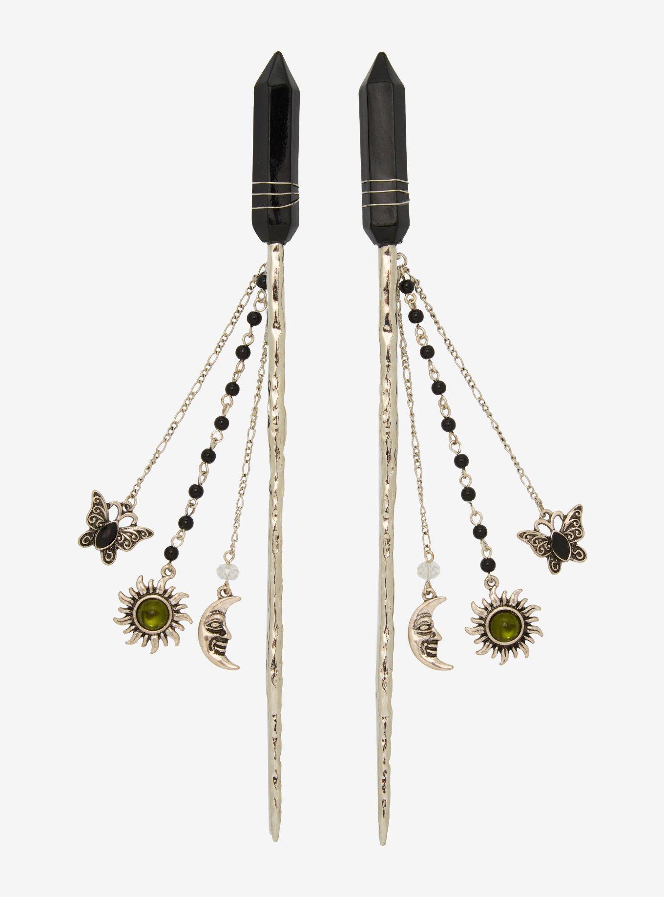 Thorn & Fable Faux Crystal Dark Celestial Hair Stick Set, , hi-res