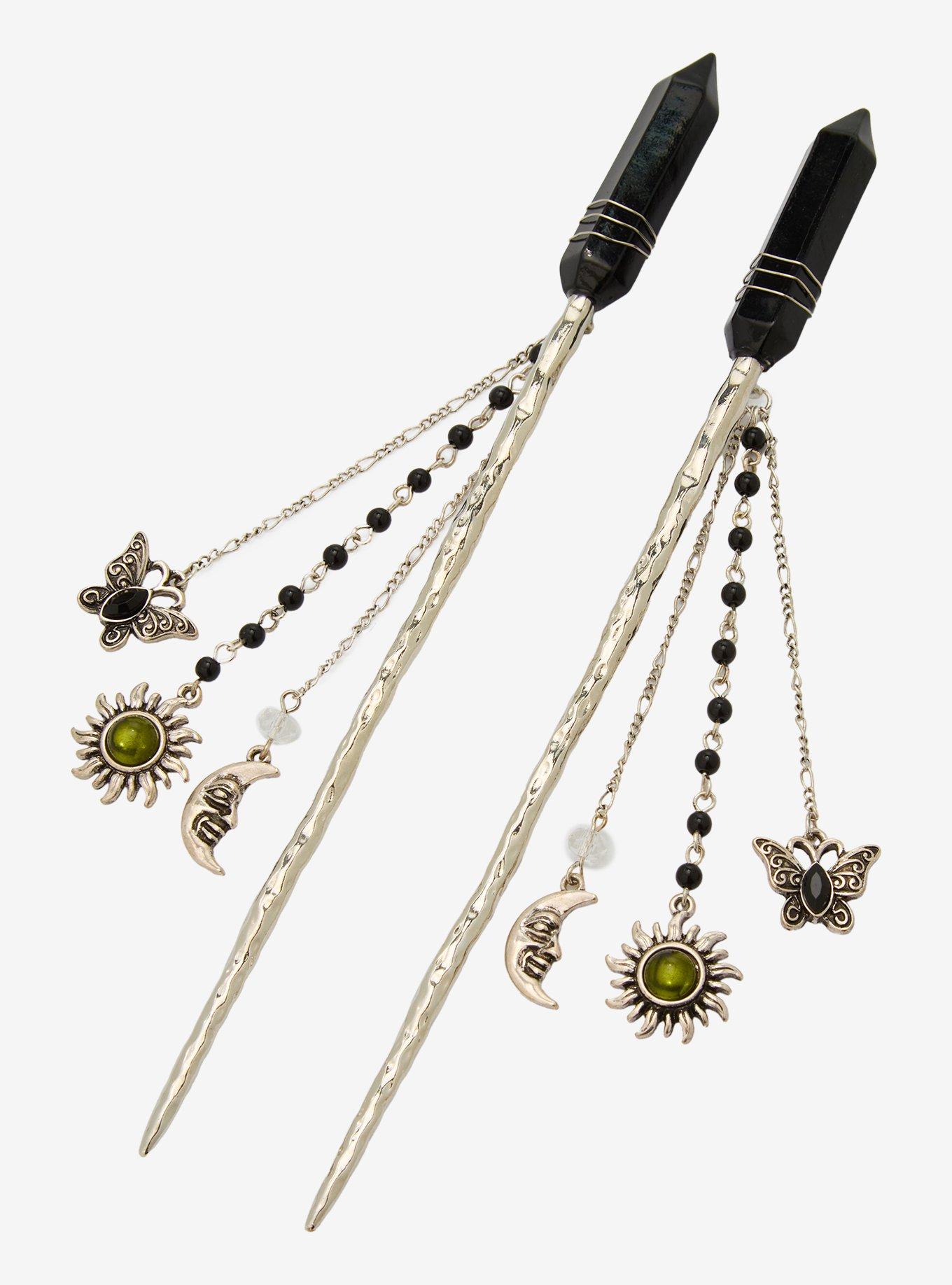 Thorn & Fable Faux Crystal Dark Celestial Hair Stick Set, , alternate