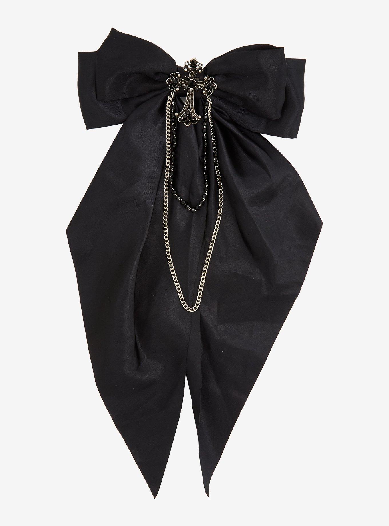 Gothic Cross Chain Drop Hair Bow, , hi-res
