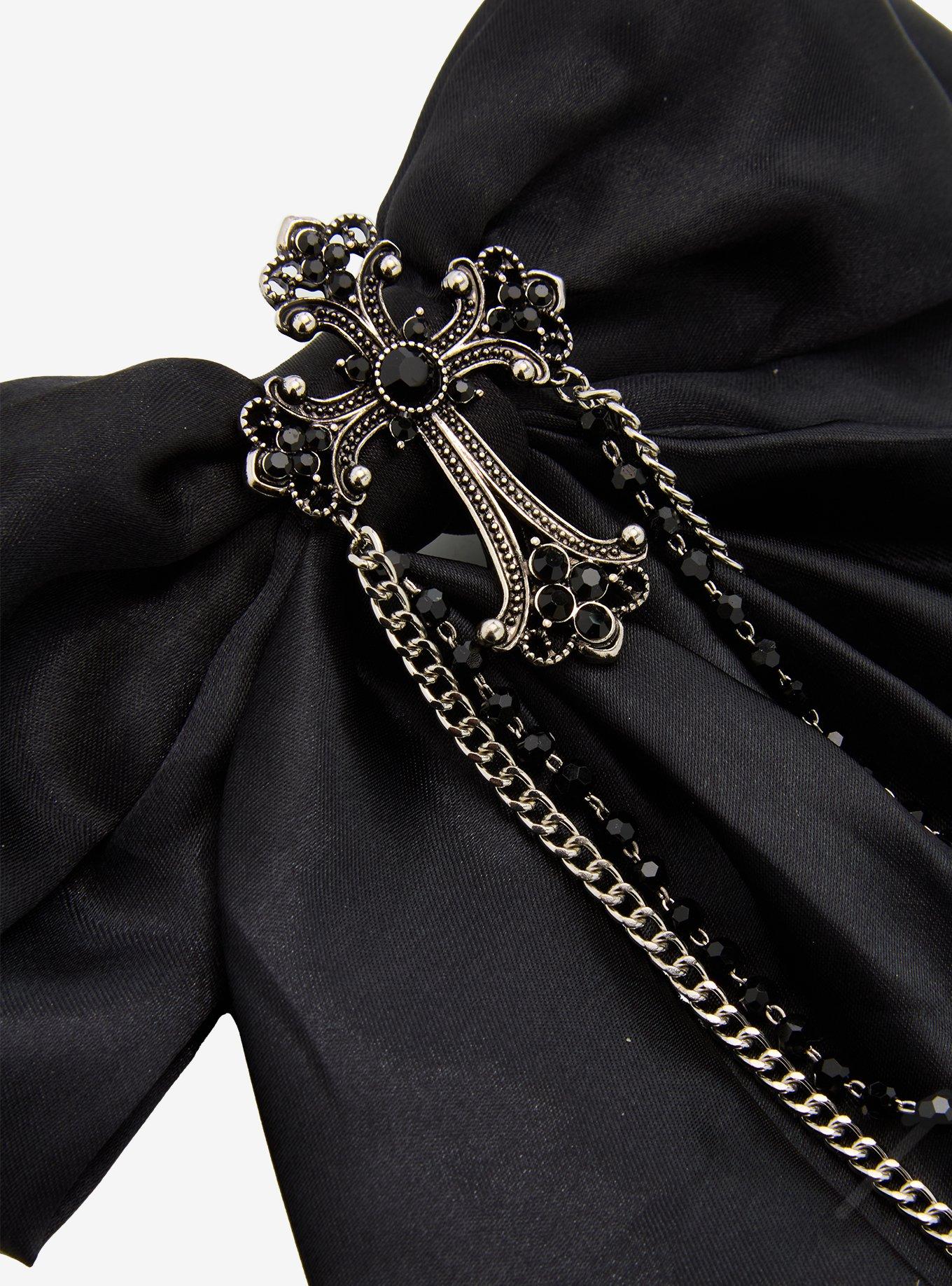 Gothic Cross Chain Drop Hair Bow, , alternate