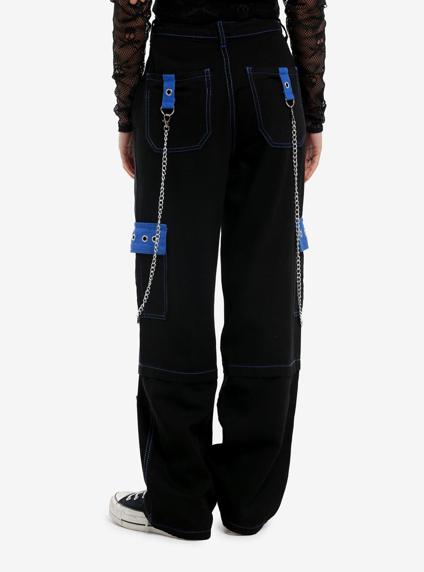 Black & Blue Grommet Suspender Girls Wide Leg Pants, , hi-res