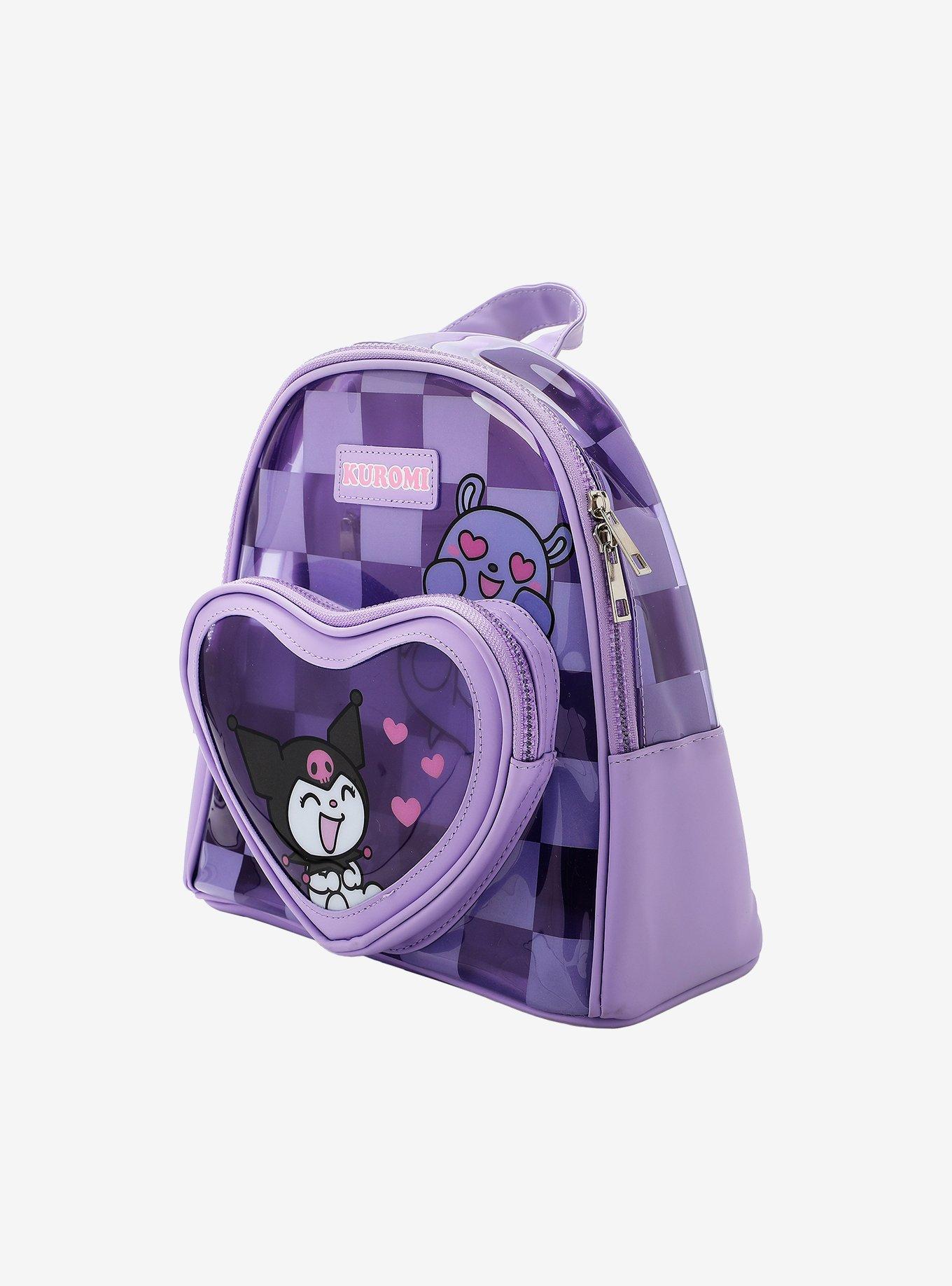 Kuromi & Baku Purple Checker Transparent Mini Backpack, , hi-res