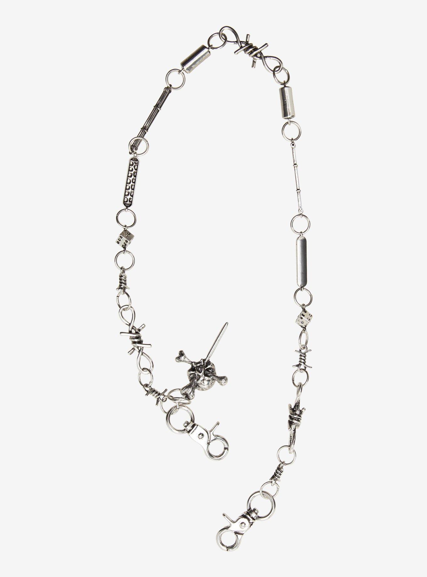 Barbed Wire Skull 24 Inch Wallet Chain, , hi-res
