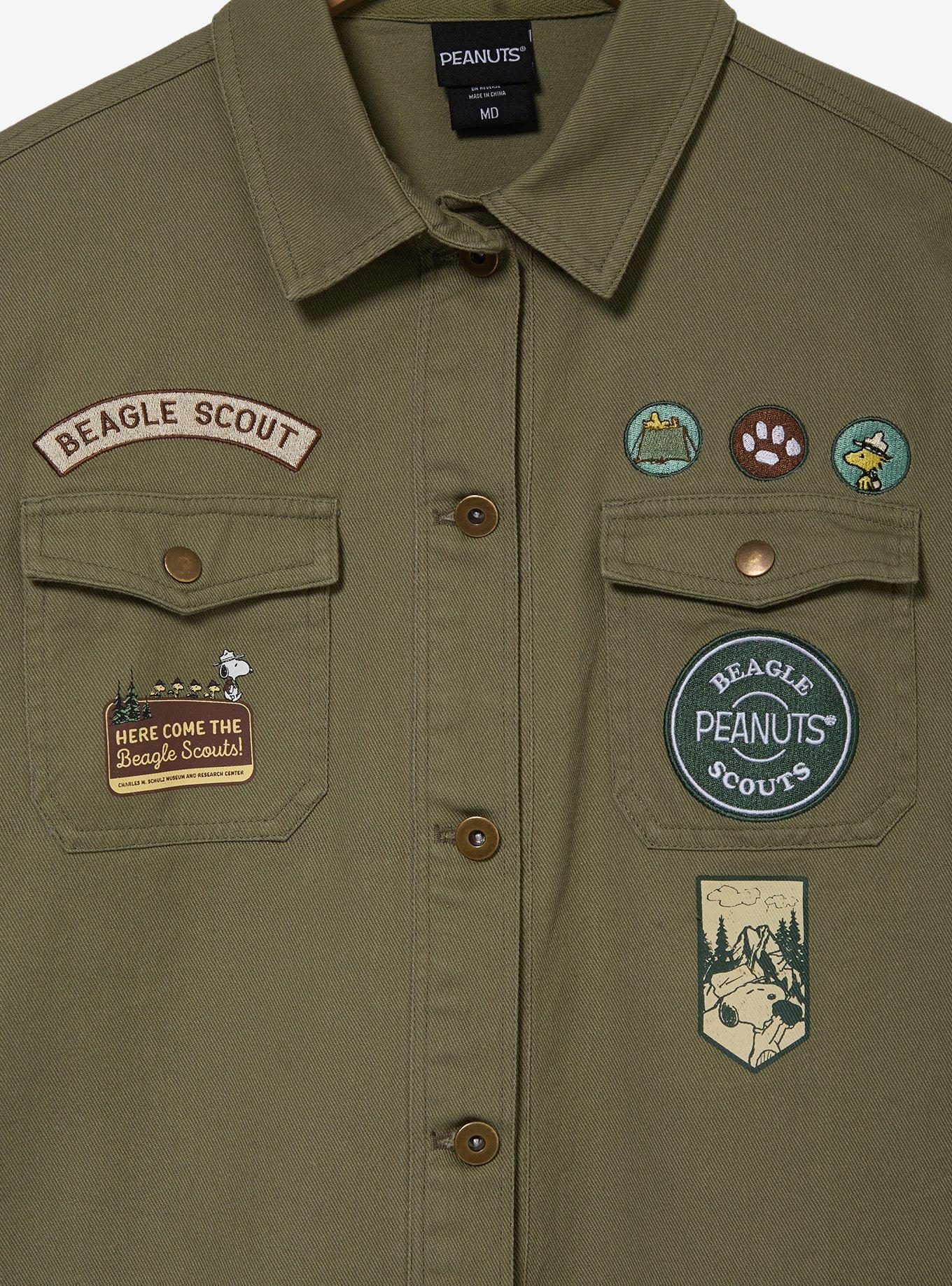 Peanuts Beagle Scouts Icons Women's Button-Up &mdash; BoxLunch Exclusive, ARMY GREEN, alternate