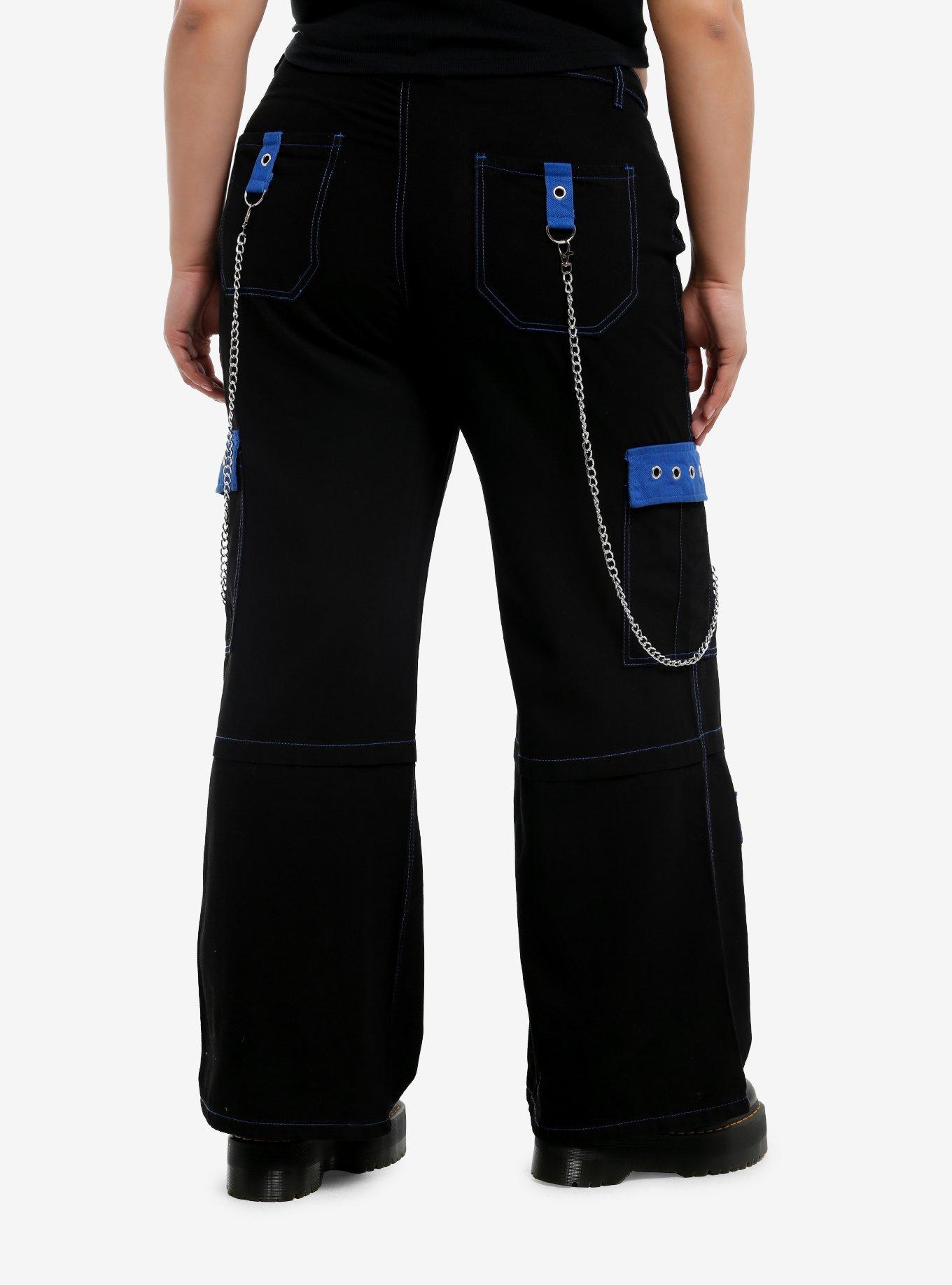 Black & Blue Grommet Suspender Girls Wide Leg Pants Plus Size, , hi-res